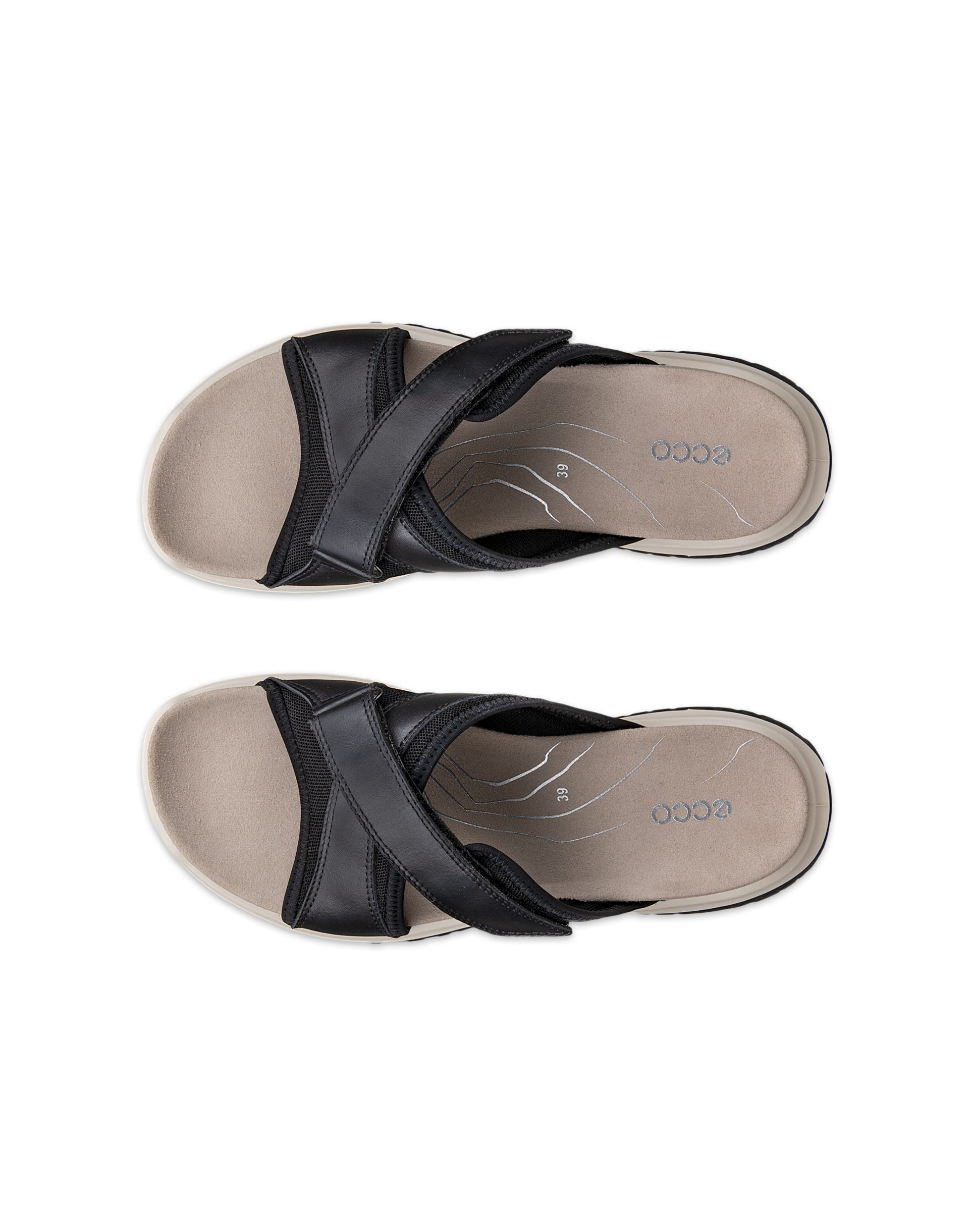 Women's ECCO® Offroad Roam Leather Slide Sandal - Black - Top left pair