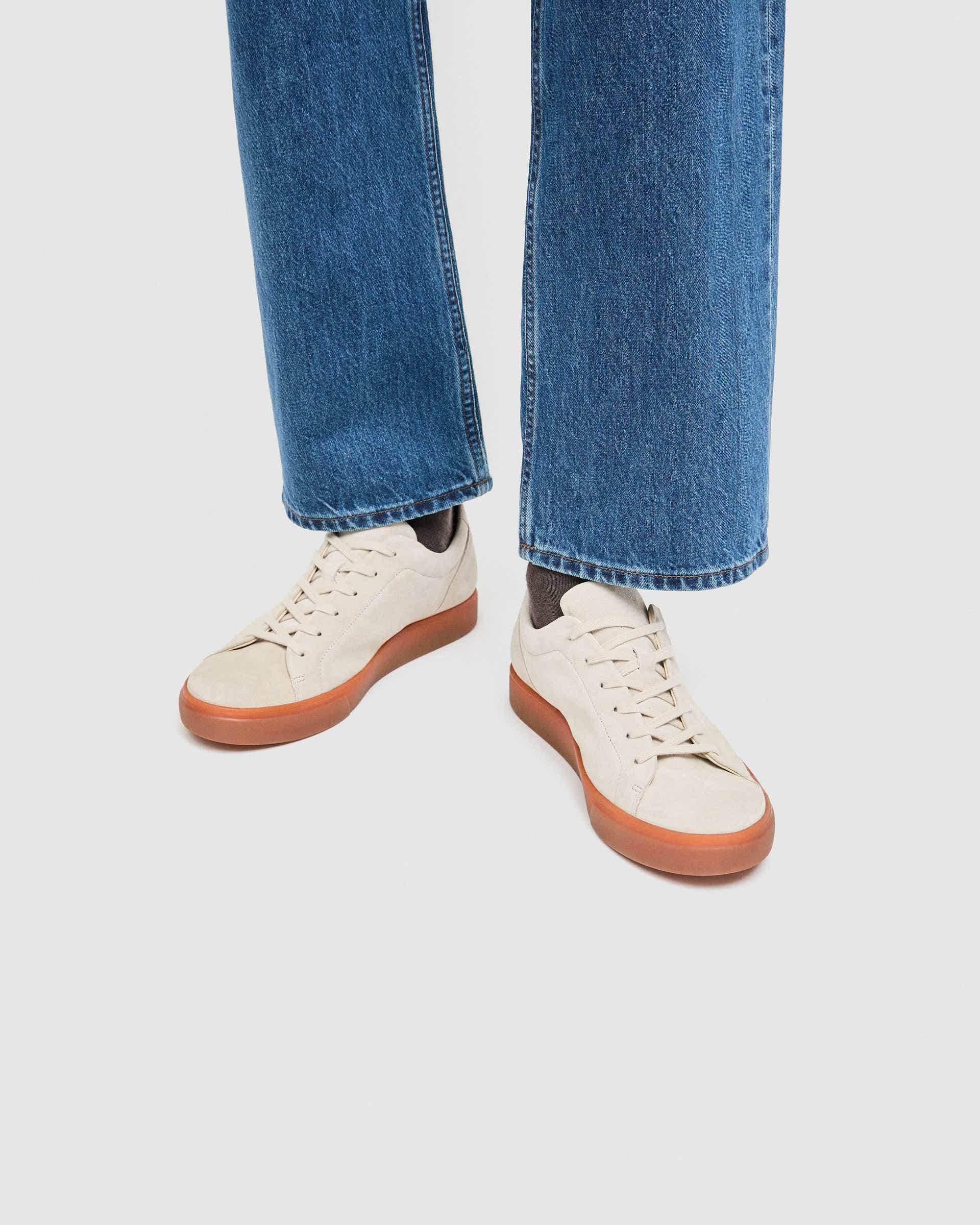 Men's ECCO® SOFT 10 Suede Trainer - Beige - Lifestyle image-1