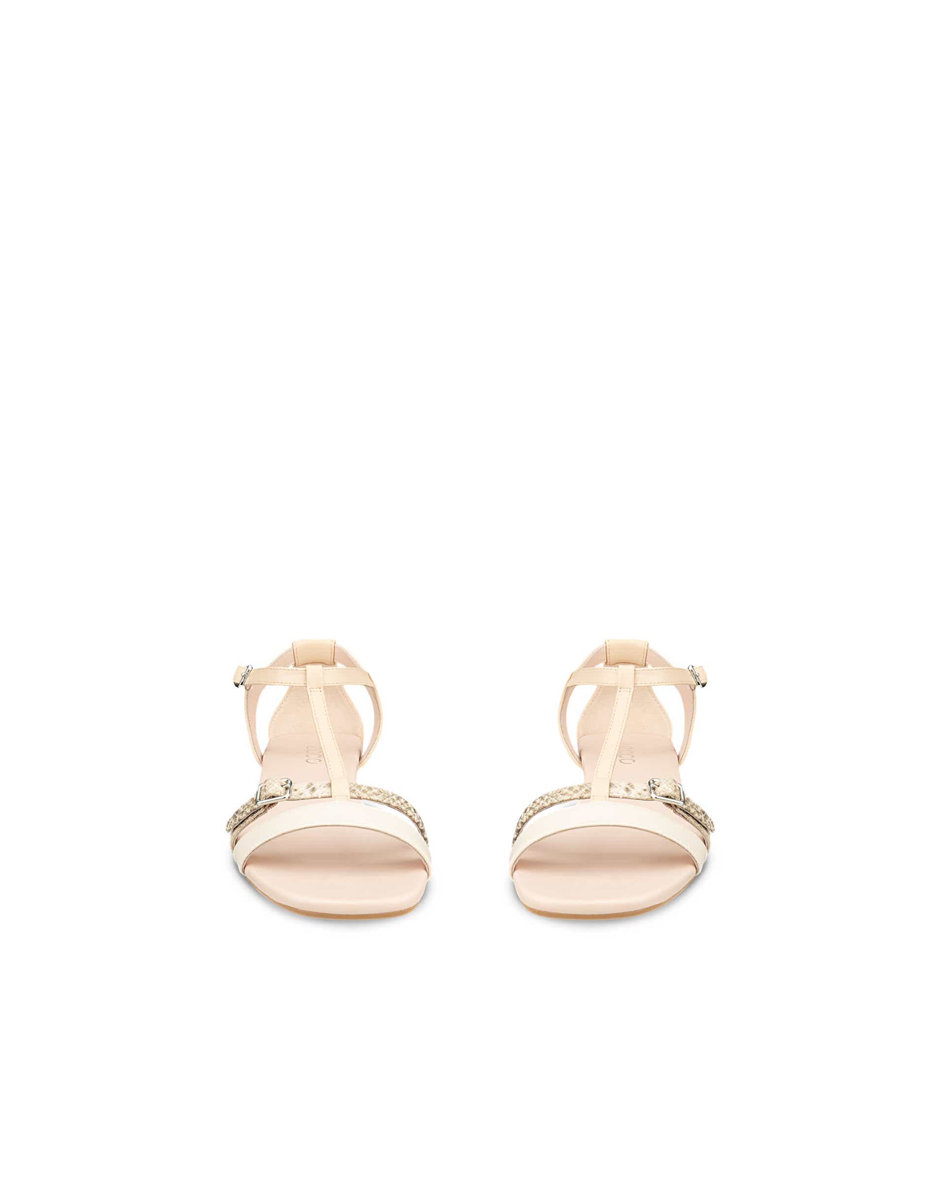 Damskie skórzane sandały na koturnie ECCO® ASTRID - Beżowy - Front pair