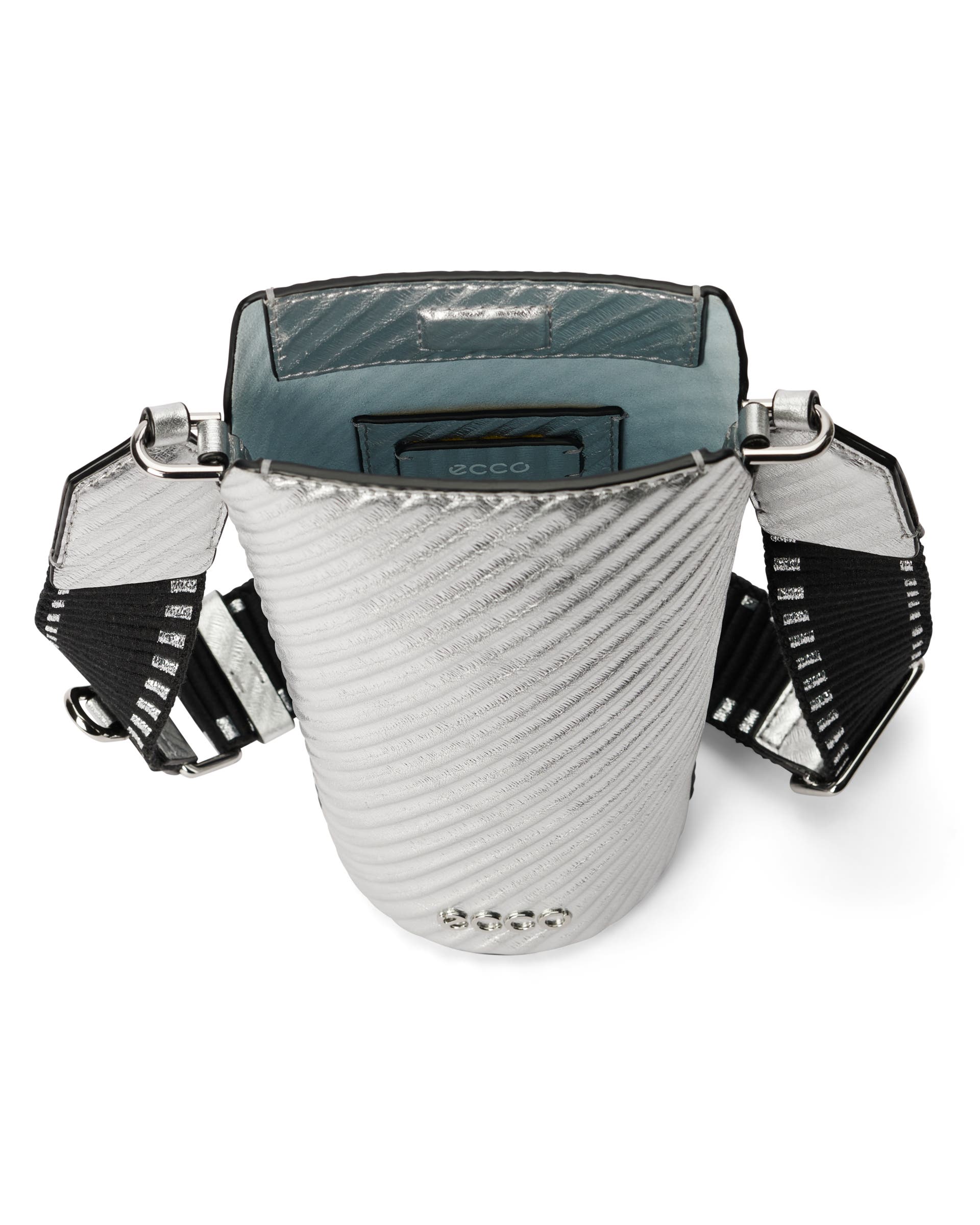 ECCO® Pot Metallic Leather Crossbody Bag - Silver - Inside