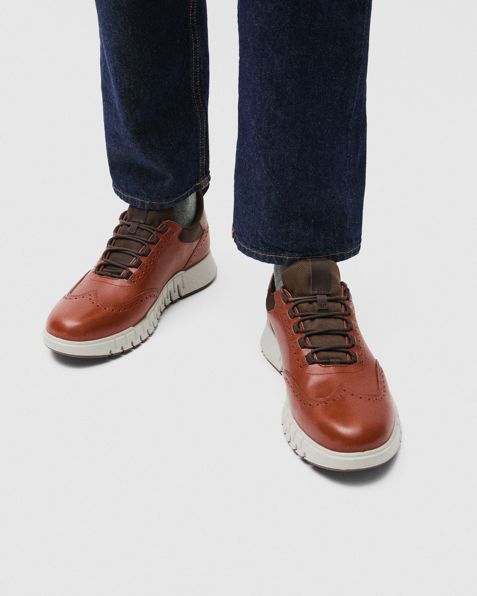 Men's ECCO® Gruuv Studio Leather Gore-Tex Hybrid Wingtip Derby Sneaker - Brown - Lifestyle image-1