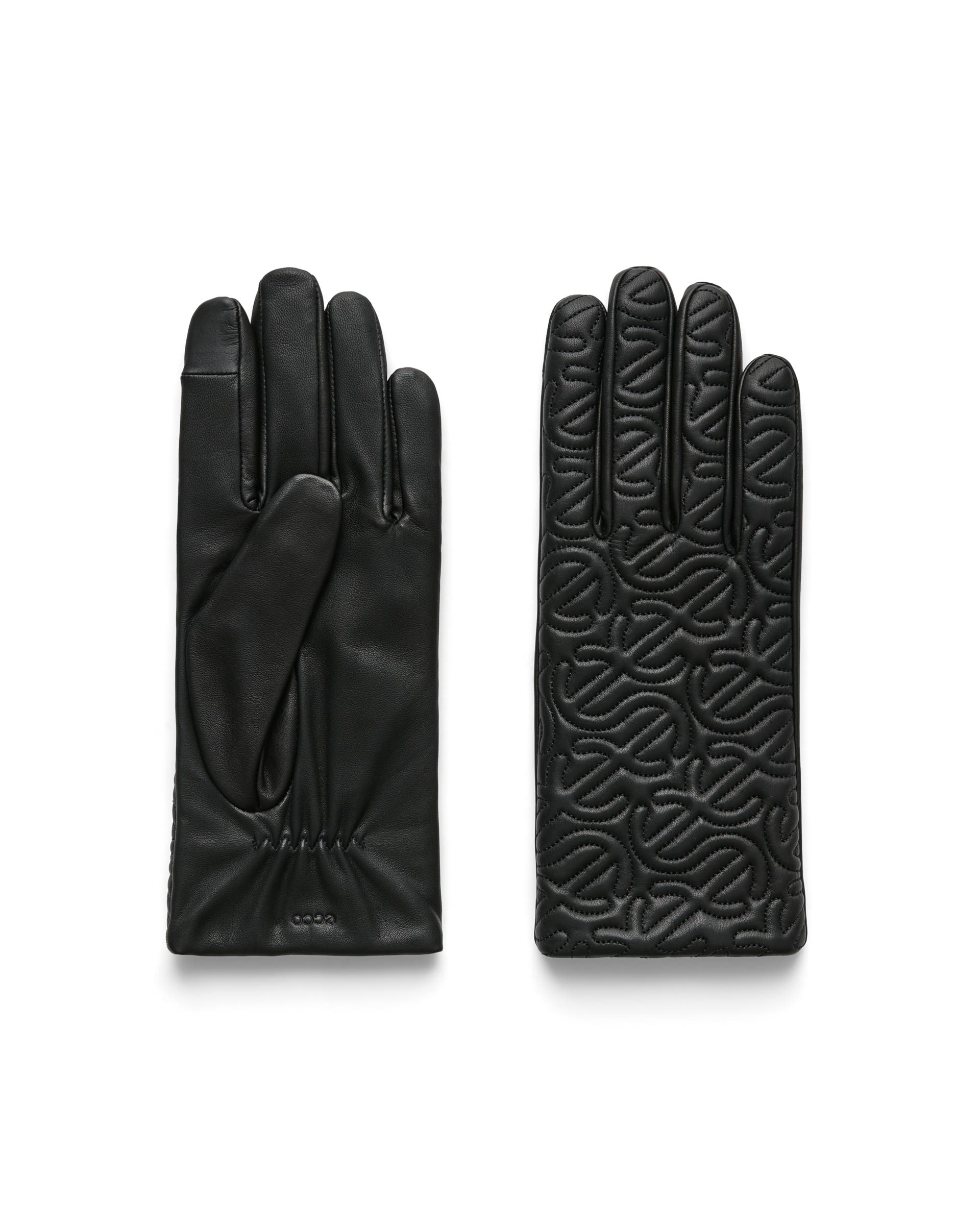 ECCO Gloves Quilted Wave ウィメンズ レザーグローブ - ブラック - Main