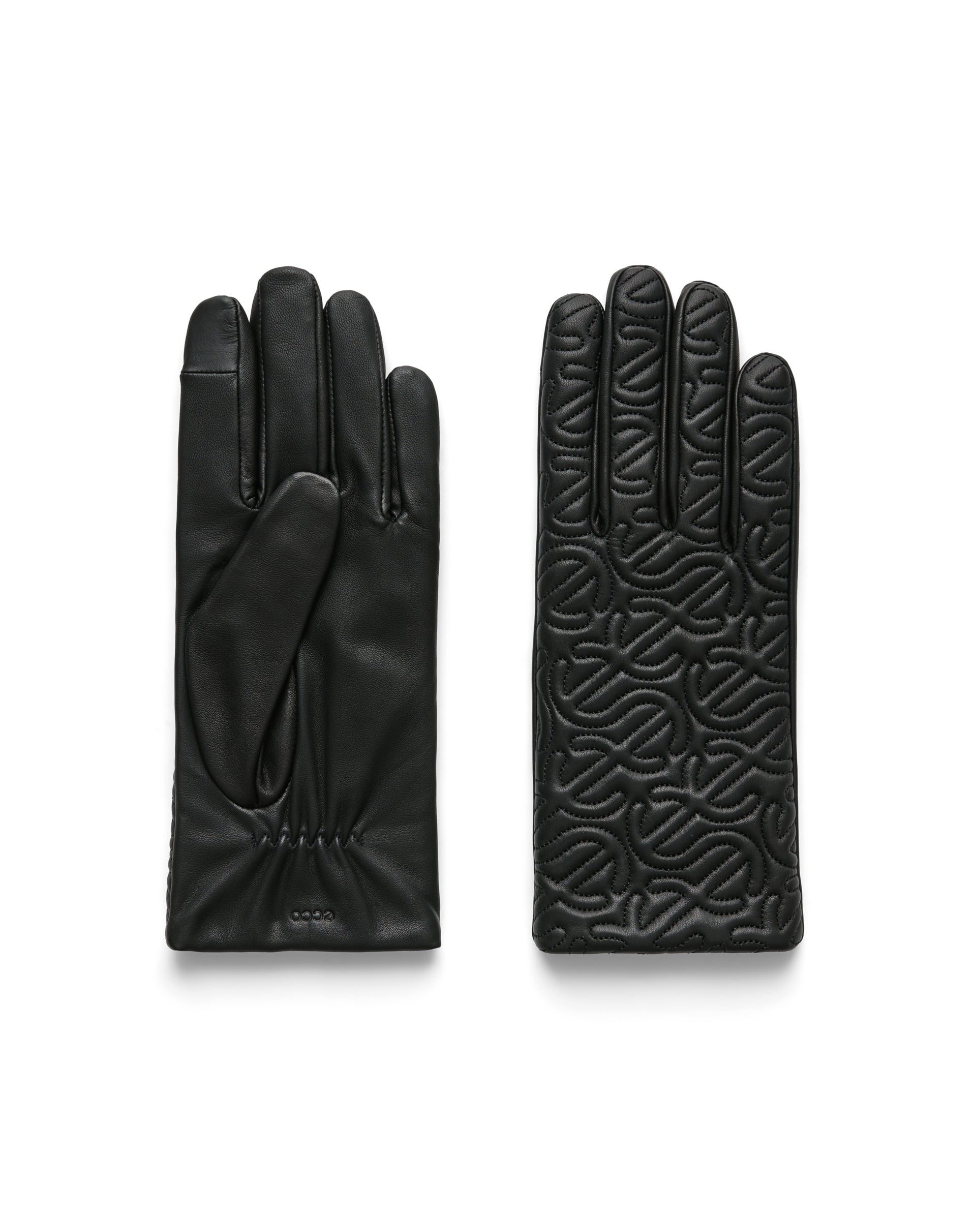 ECCO Gloves Quilted Wave ウィメンズ レザーグローブ - ブラック - Main