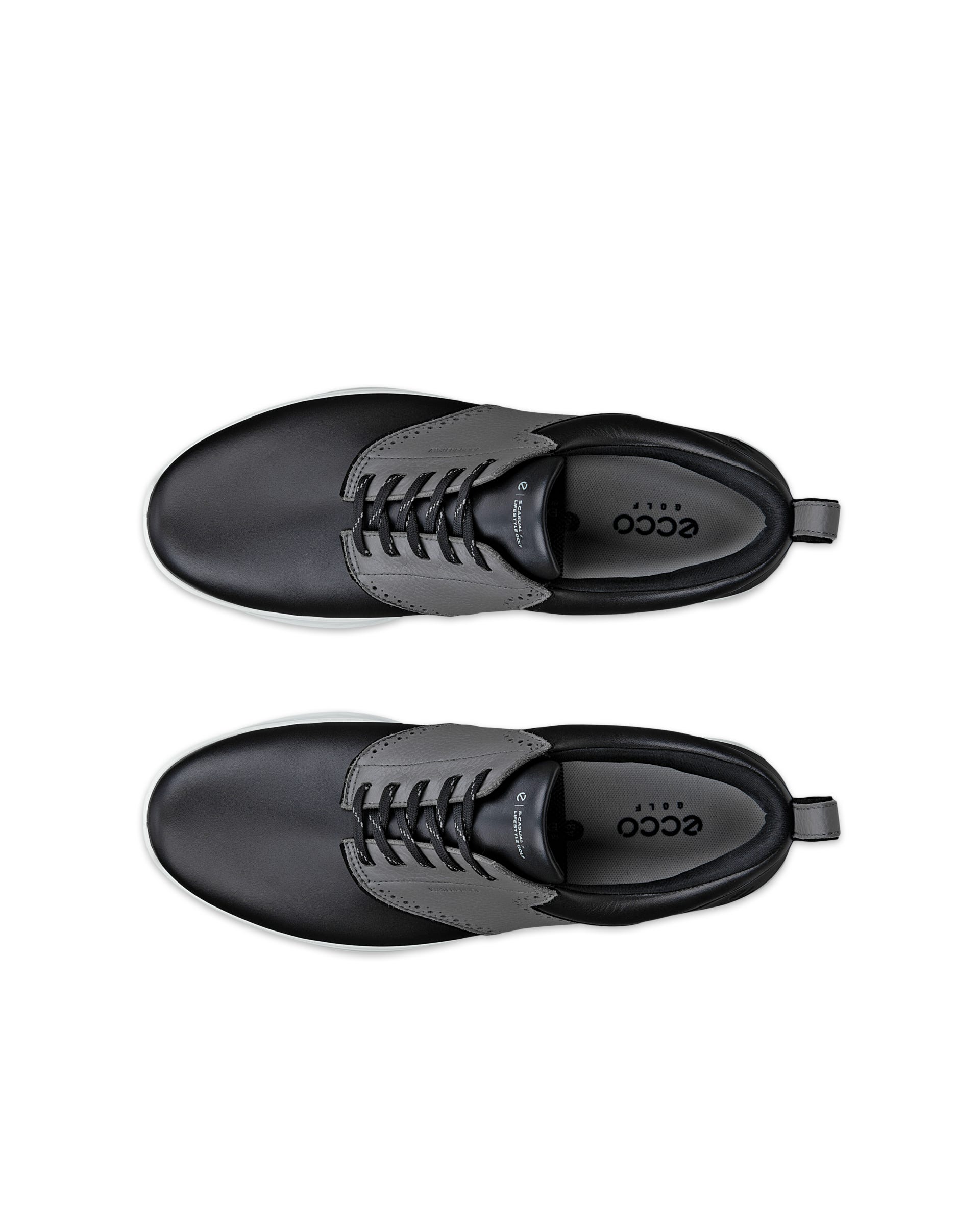 Men's ECCO® Golf S-Casual Leather Waterproof Golf Shoe - Black - Top left pair