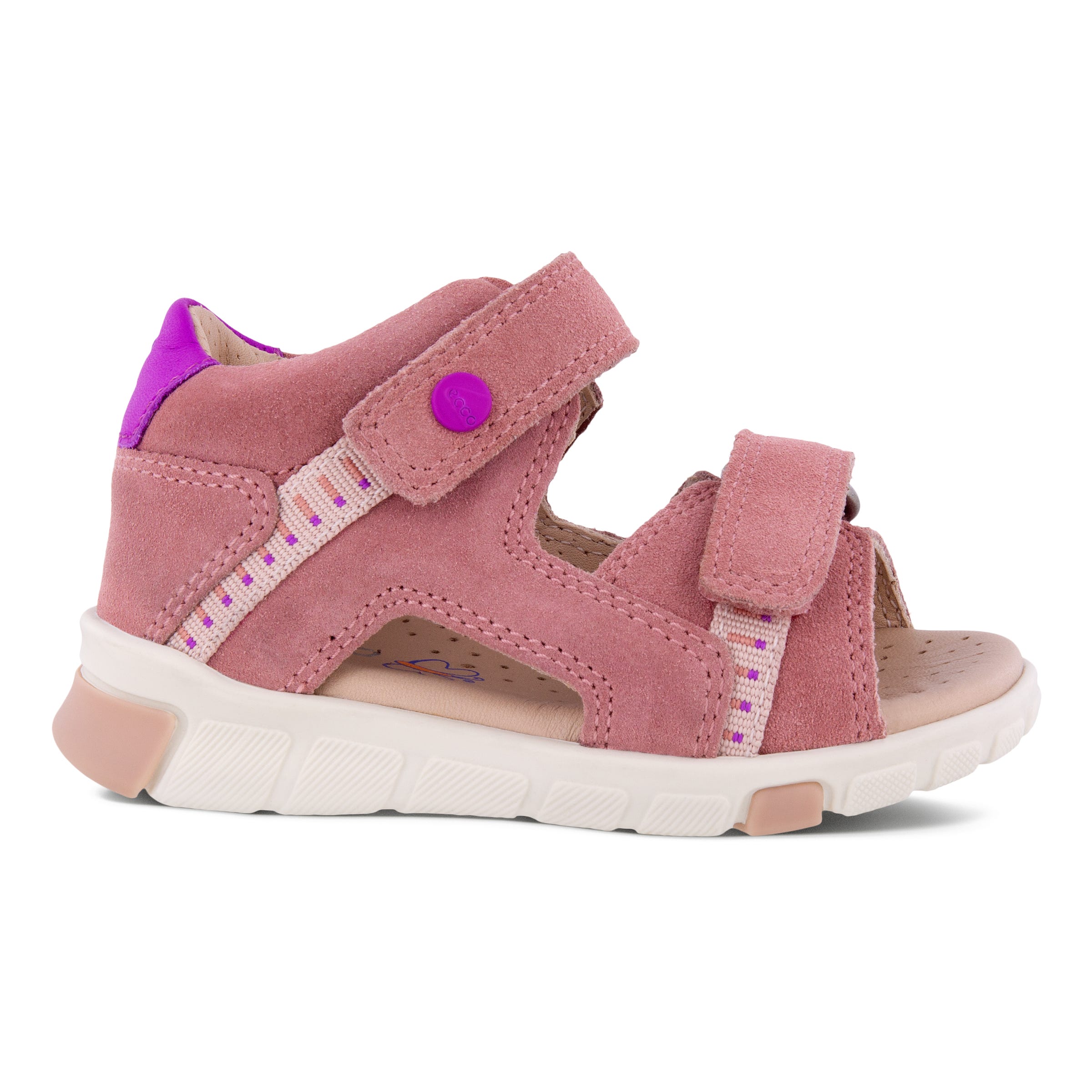 Kids' ECCO® Mini Stride Suede Fisherman Sandal - Pink - Outside
