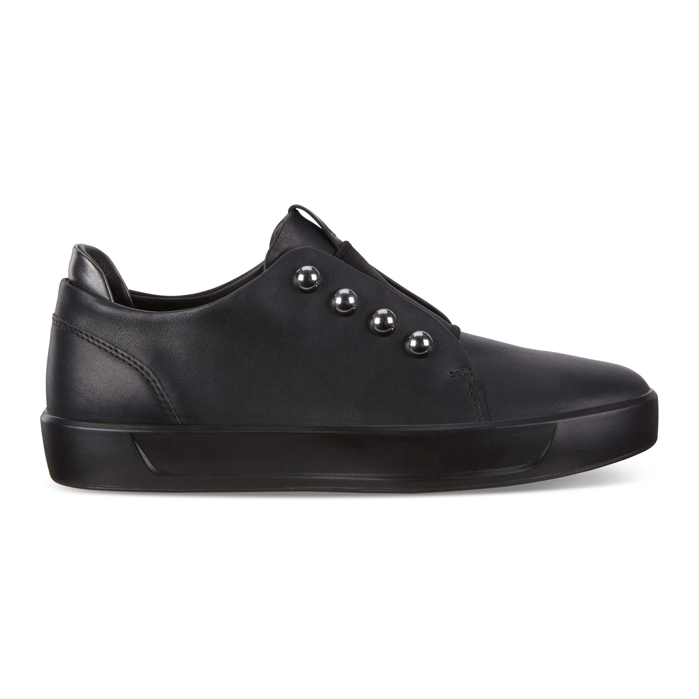 Women's ECCO® Soft 8 Leather Slip-On Sneaker - Black - Outside
