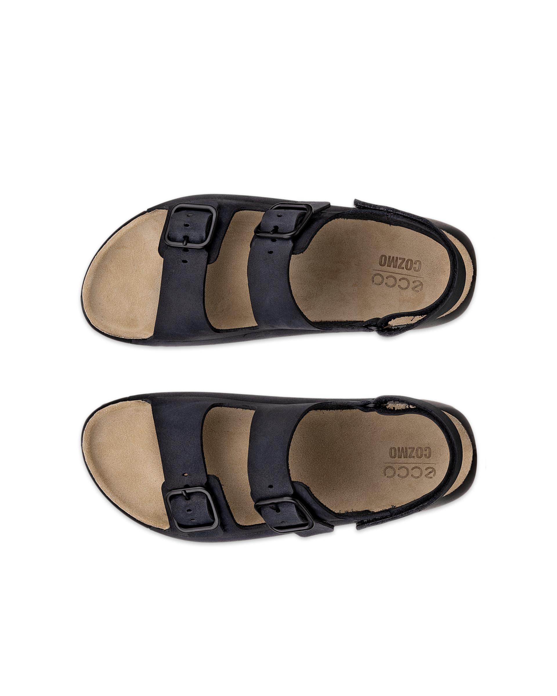 ECCO Cozmo ウィメンズ ヌバック2ストラップサンダル - ブラック - Top left pair