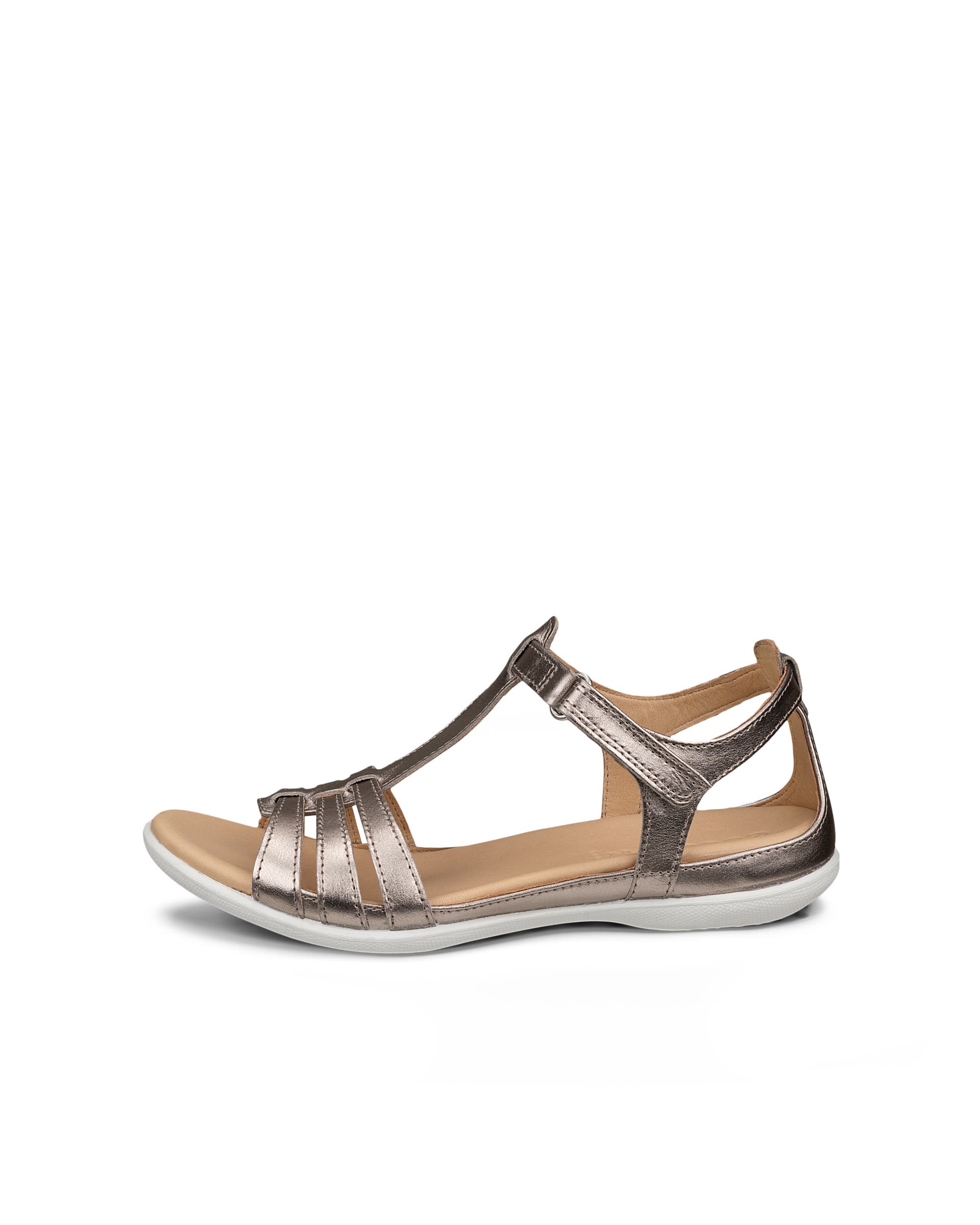 Women's ECCO® Flash Leather T-Bar Sandal - Gold - Outside