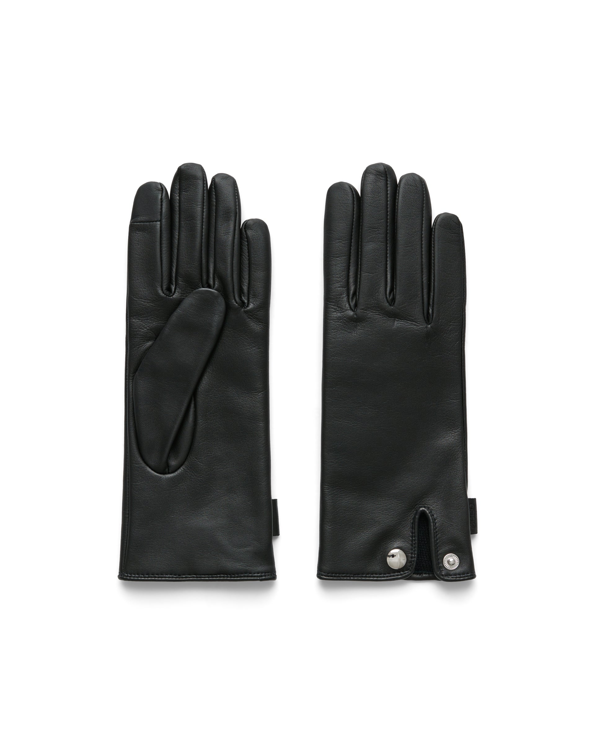 Women's ECCO® Snap Leather Gloves - Black - Main