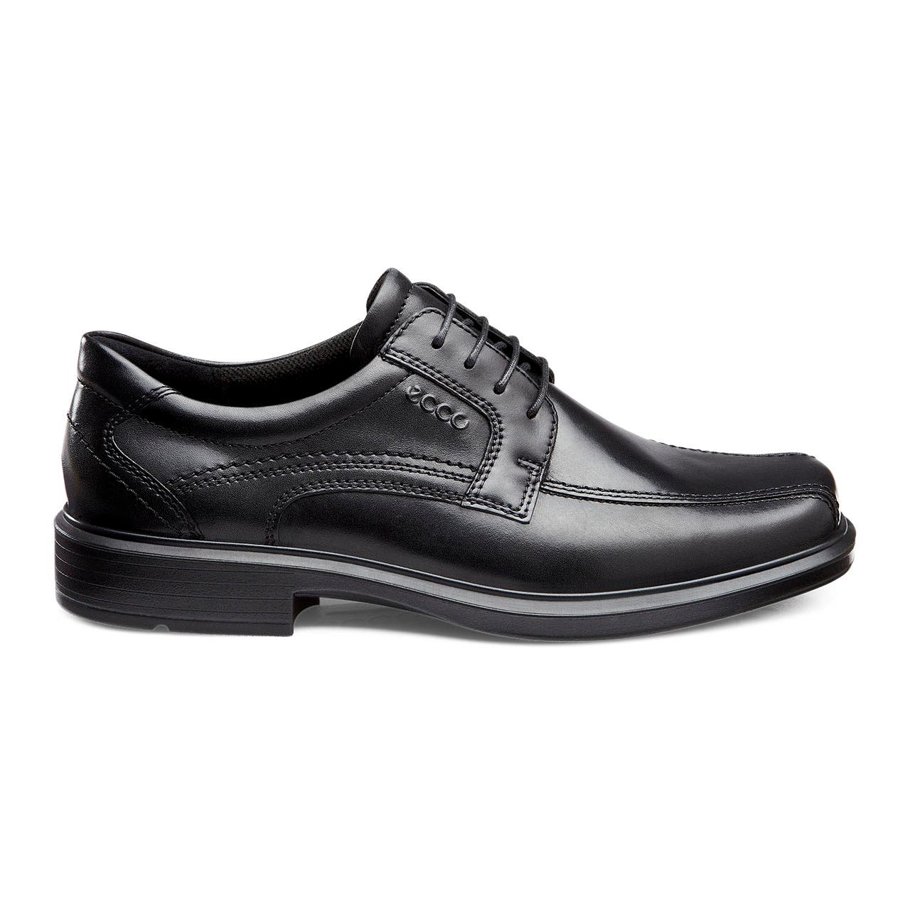 Men's ECCO® Helsinki Leather Bike-Toe Derby Shoe - Black - Outside