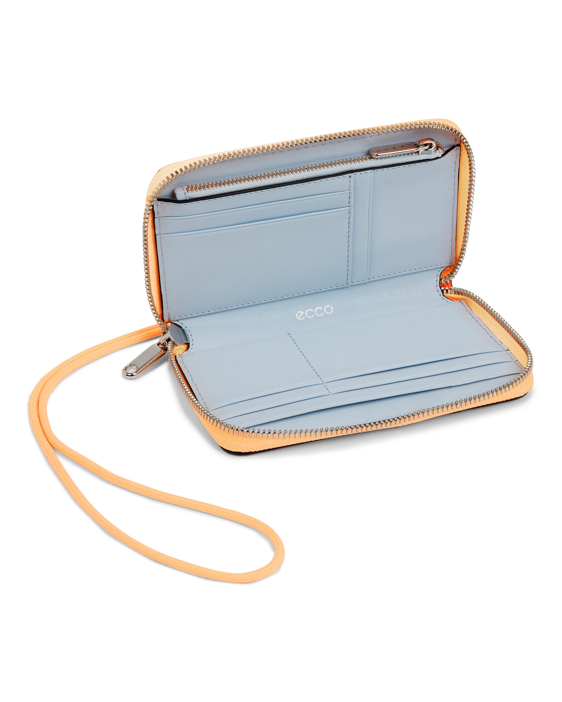ECCO® Wallet Zip Around Pebbled Leather Pouch Wallet - Orange - Inside