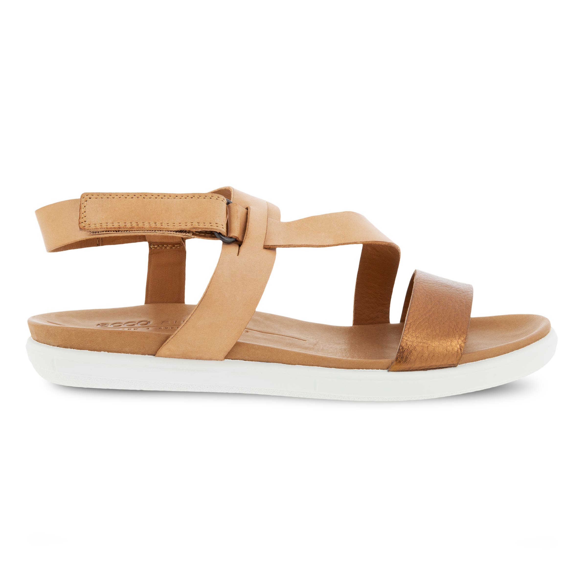 Women's ECCO® Simpil Nubuck Flat Sandal - Brown - Outside