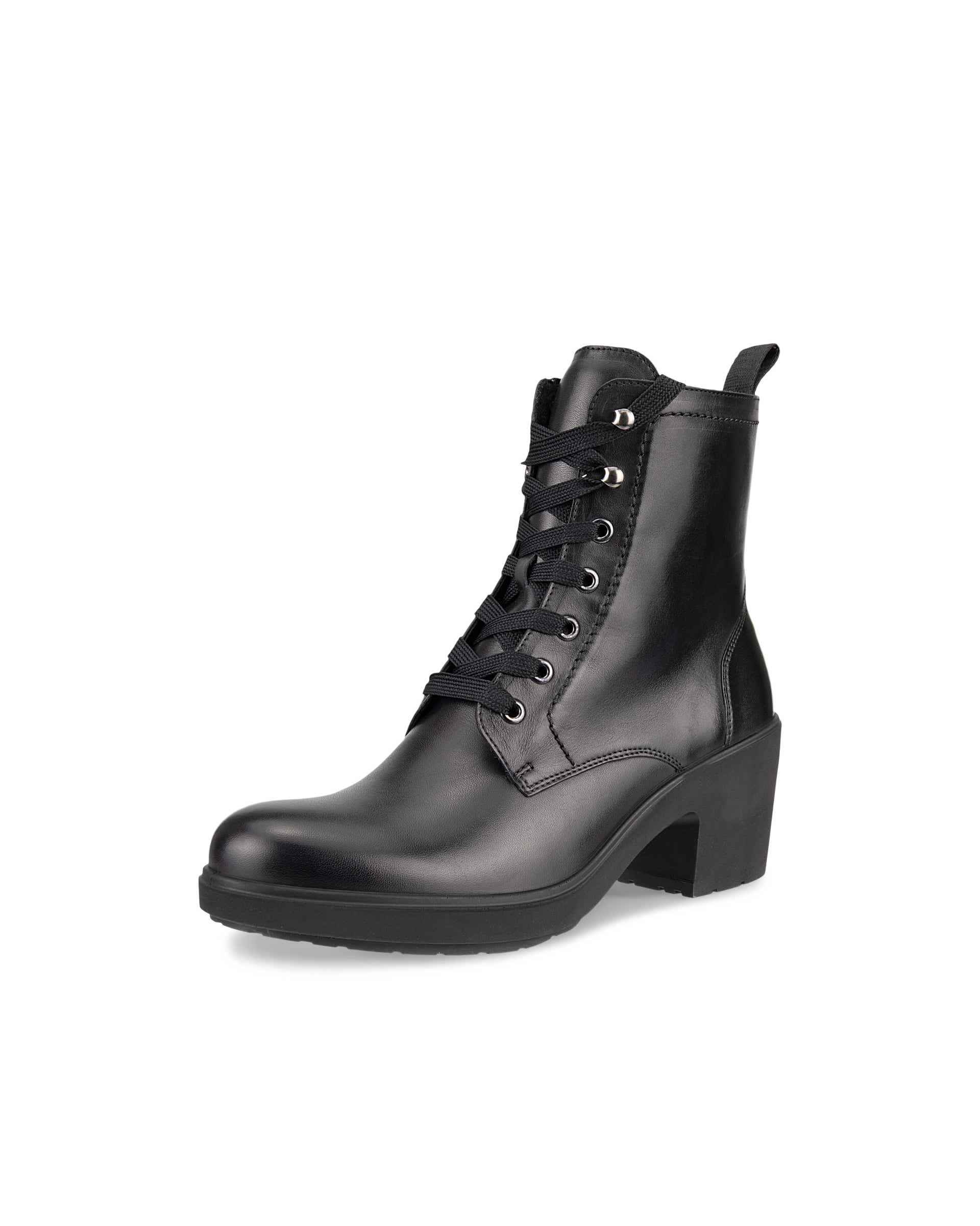Women's ECCO® Metropole Zurich Leather Lace-Up Mid-Cut Boot - Black - Main