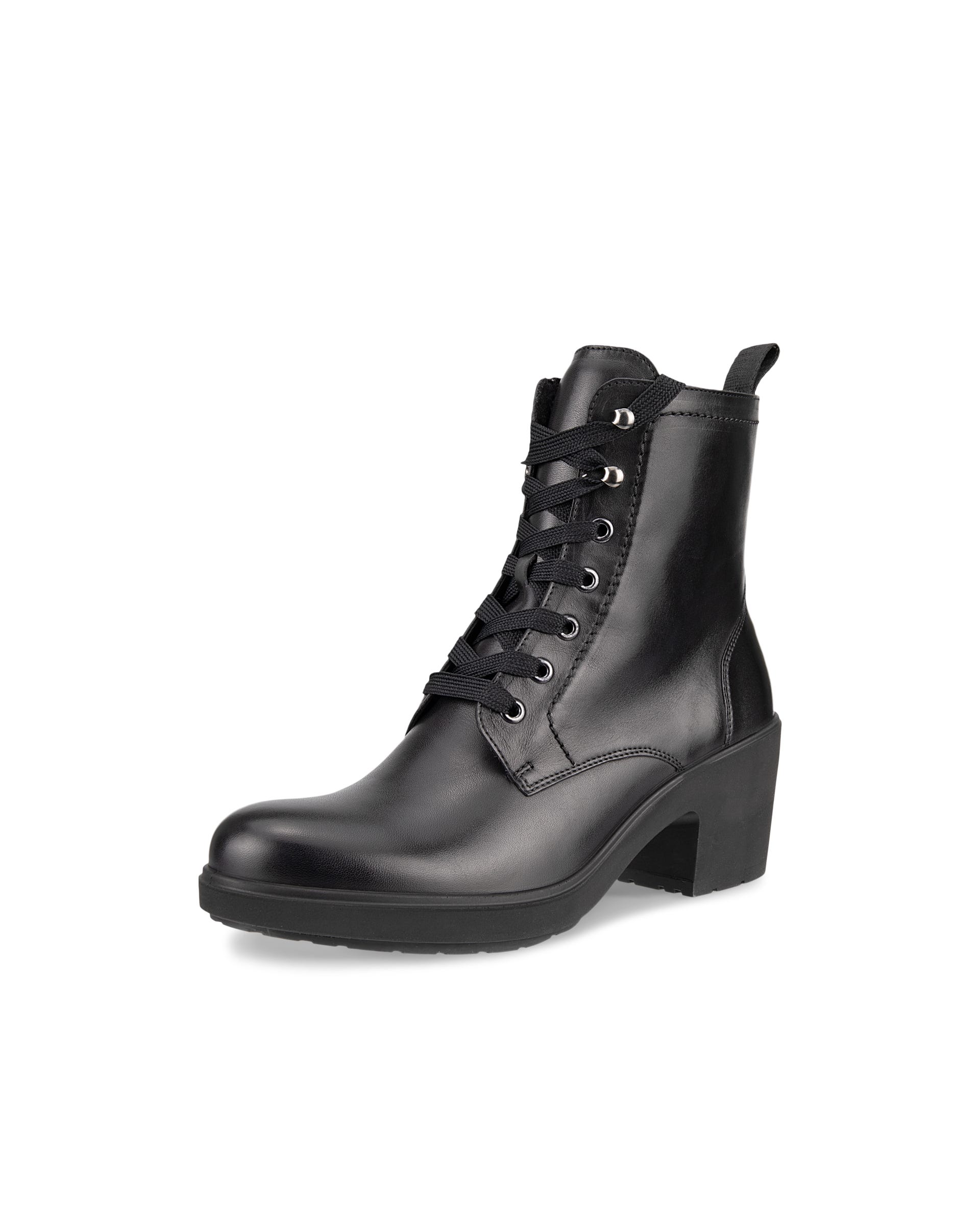 Women's ECCO® Metropole Zurich Leather Lace-Up Mid-Cut Boot - Black - Main