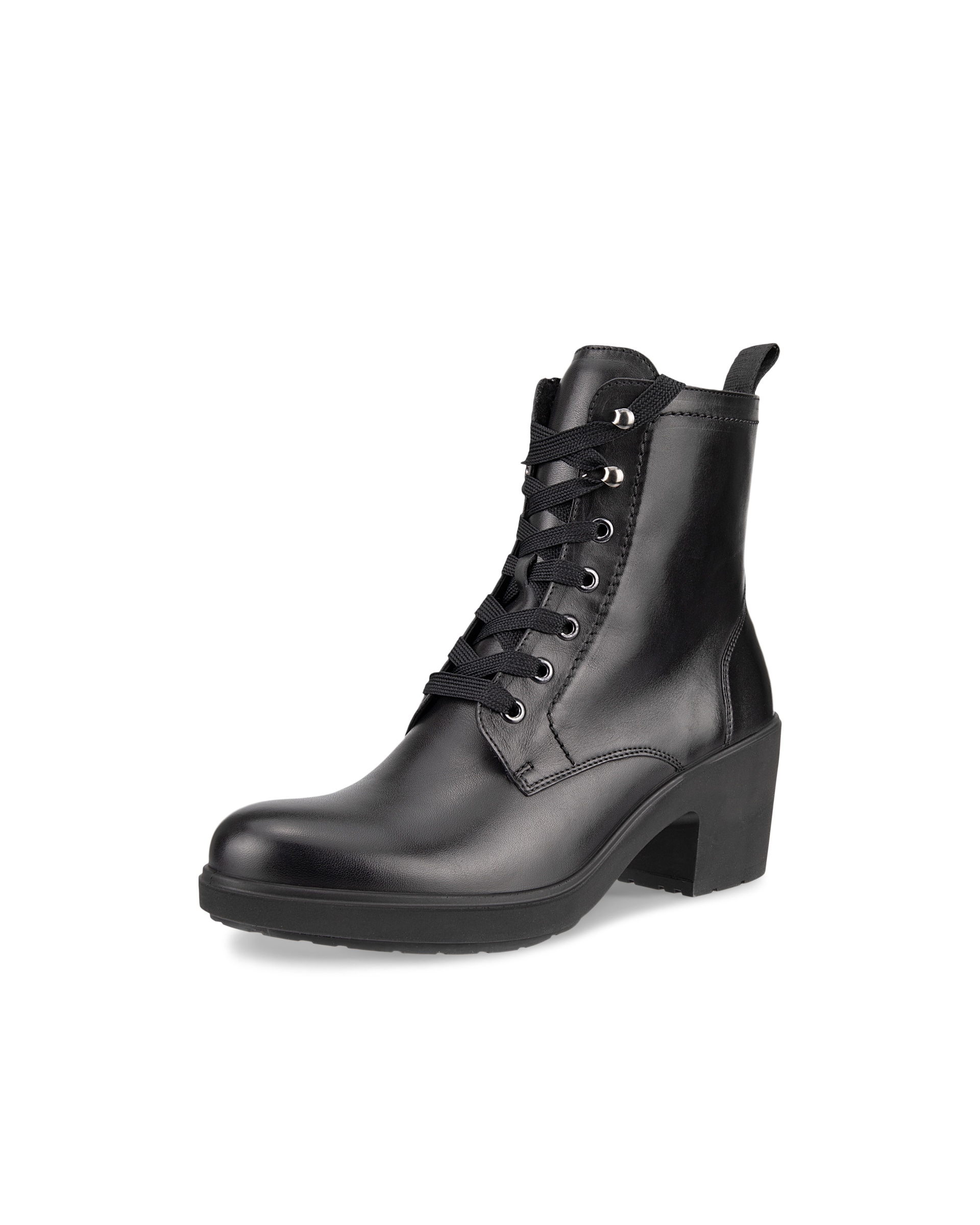 Women's ECCO® Metropole Zurich Leather Lace-Up Mid-Cut Boot - Black - Main