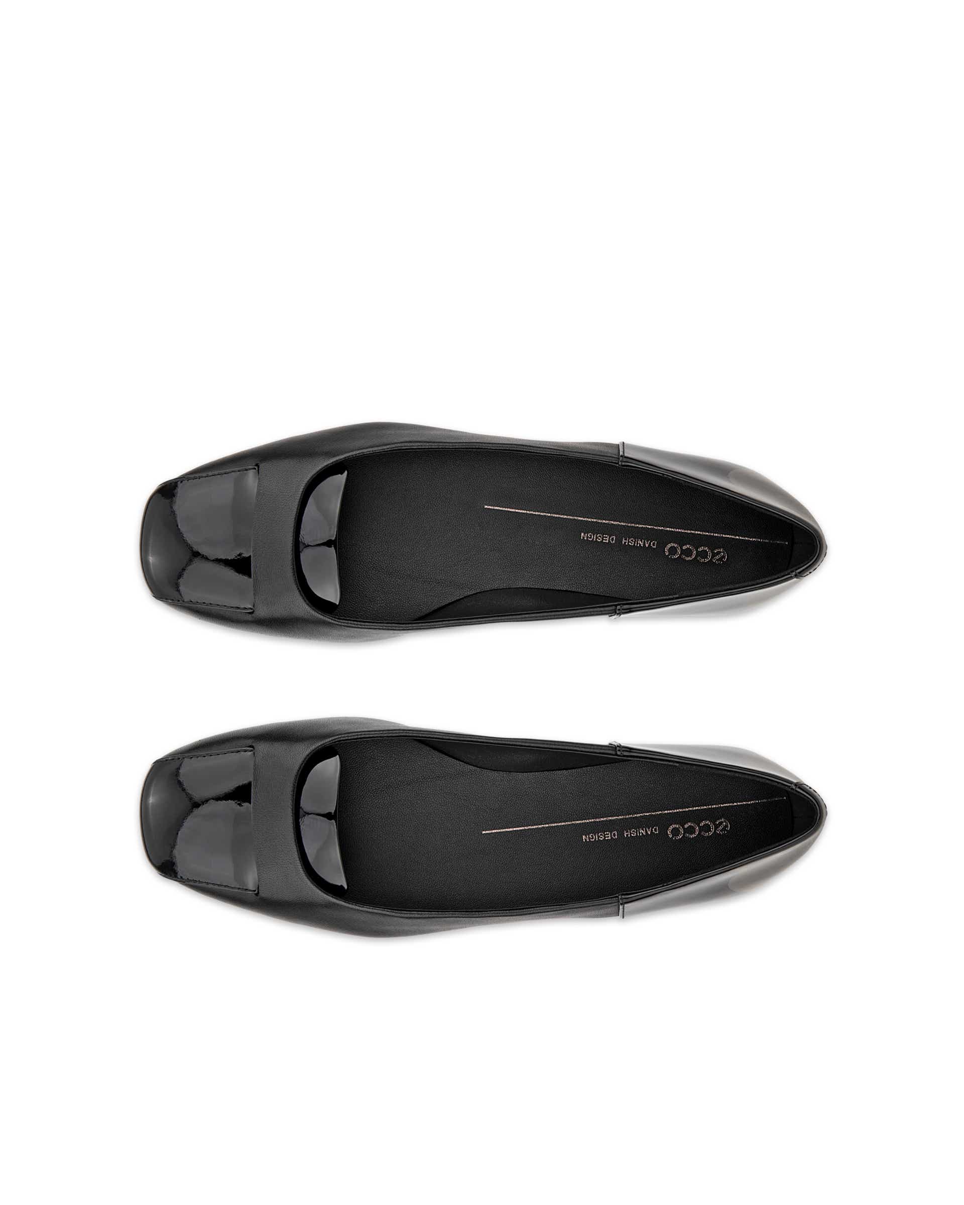 Women's ECCO® Margot Leather Ballerina Flat - Black - Top left pair