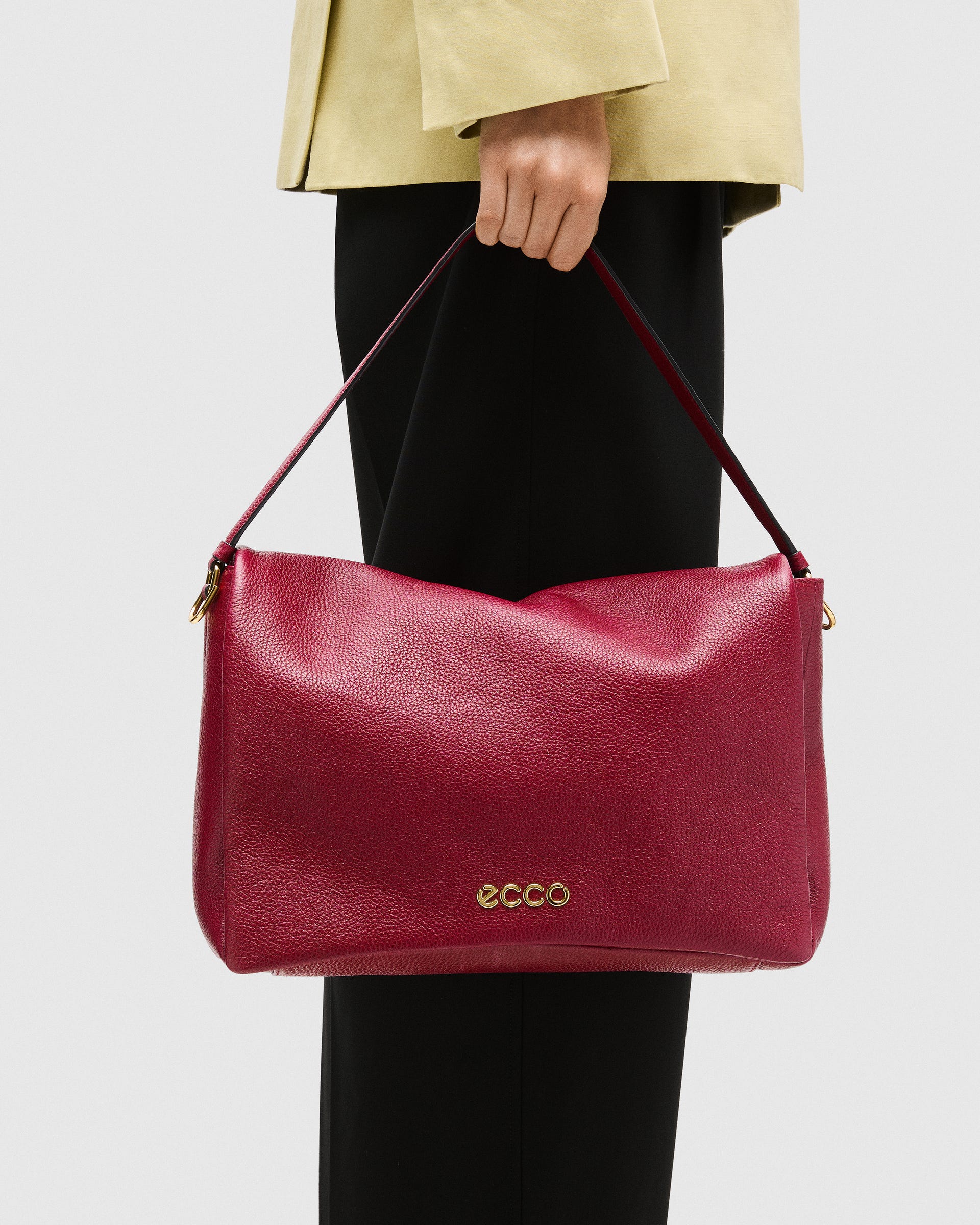 ECCO® Extra-Large Pinch Leather Shoulder Bag - Red - Lifestyle image-1