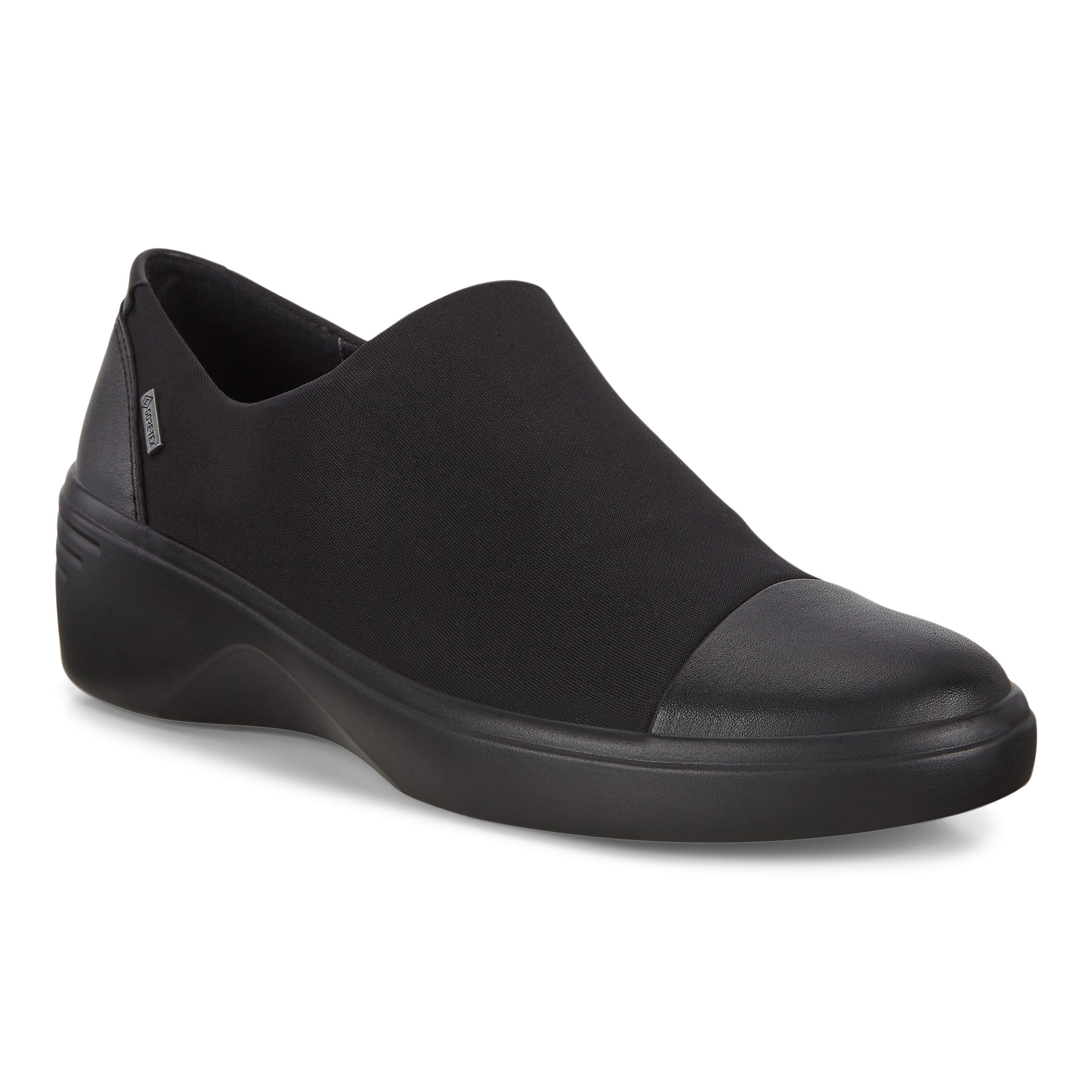 ECCO Soft 7 Wedge ウィメンズ レザーGore-Texウェッジソールスリッポン - ブラック - Main