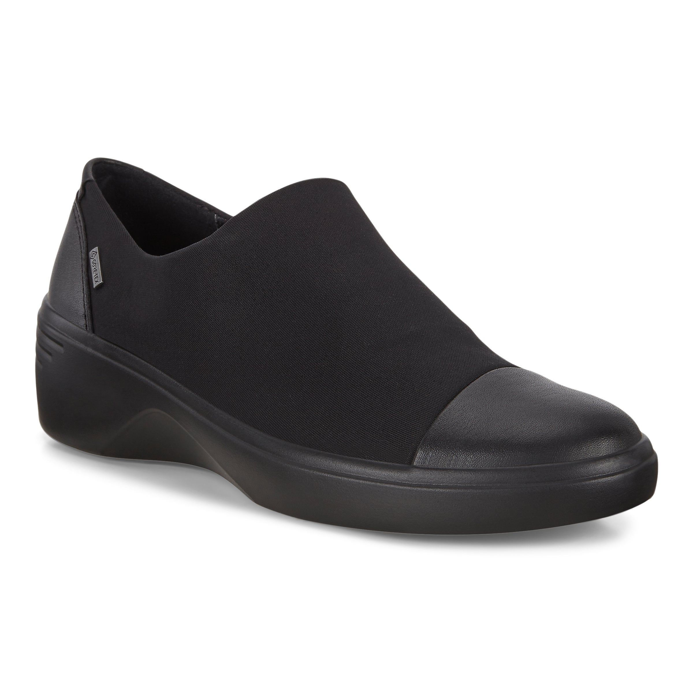 ECCO Soft 7 Wedge ウィメンズ レザーGore-Texウェッジソールスリッポン - ブラック - Main