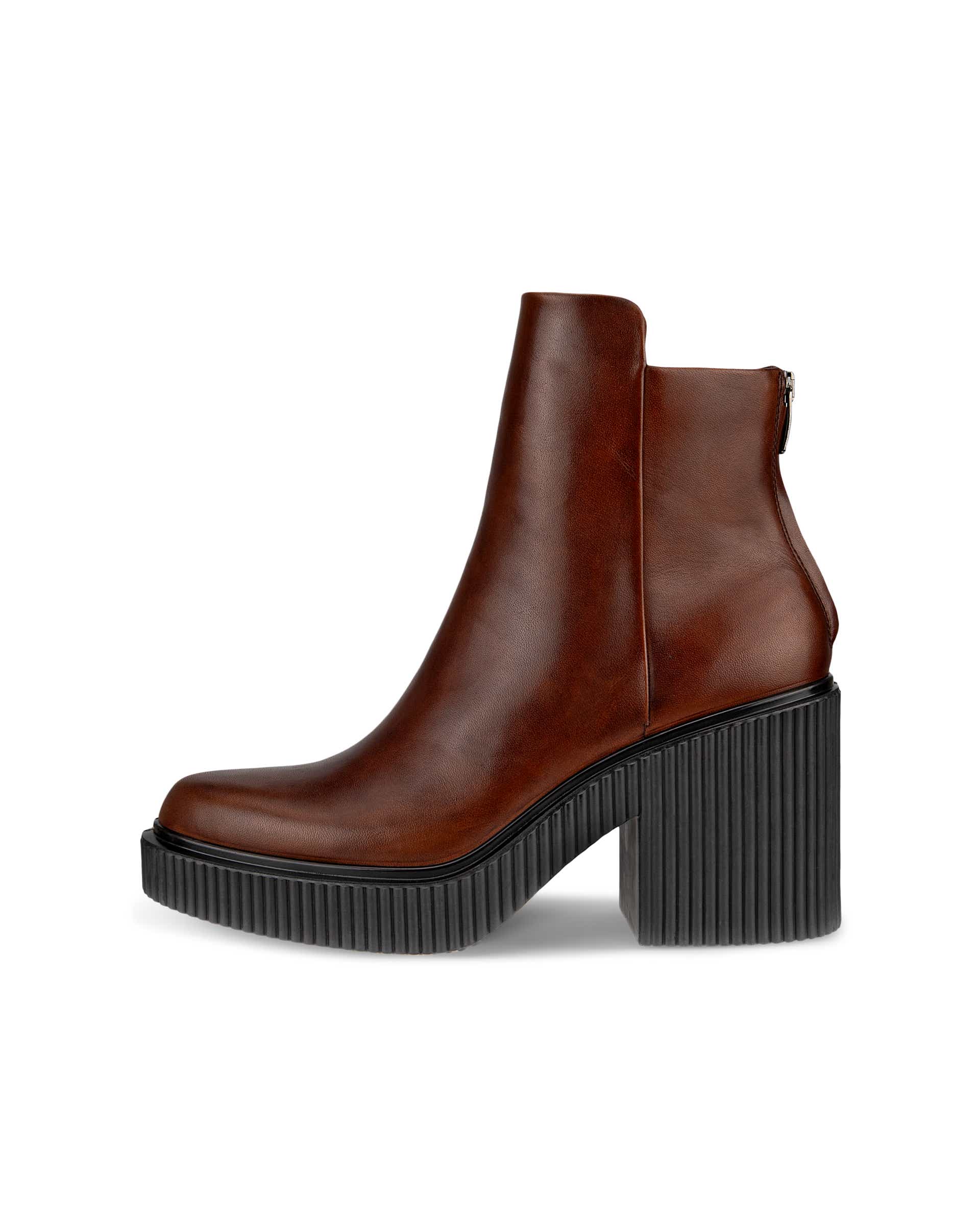 ECCO Fluted Heel ウィメンズ レザーアンクルブーツ - ブラウン - Outside