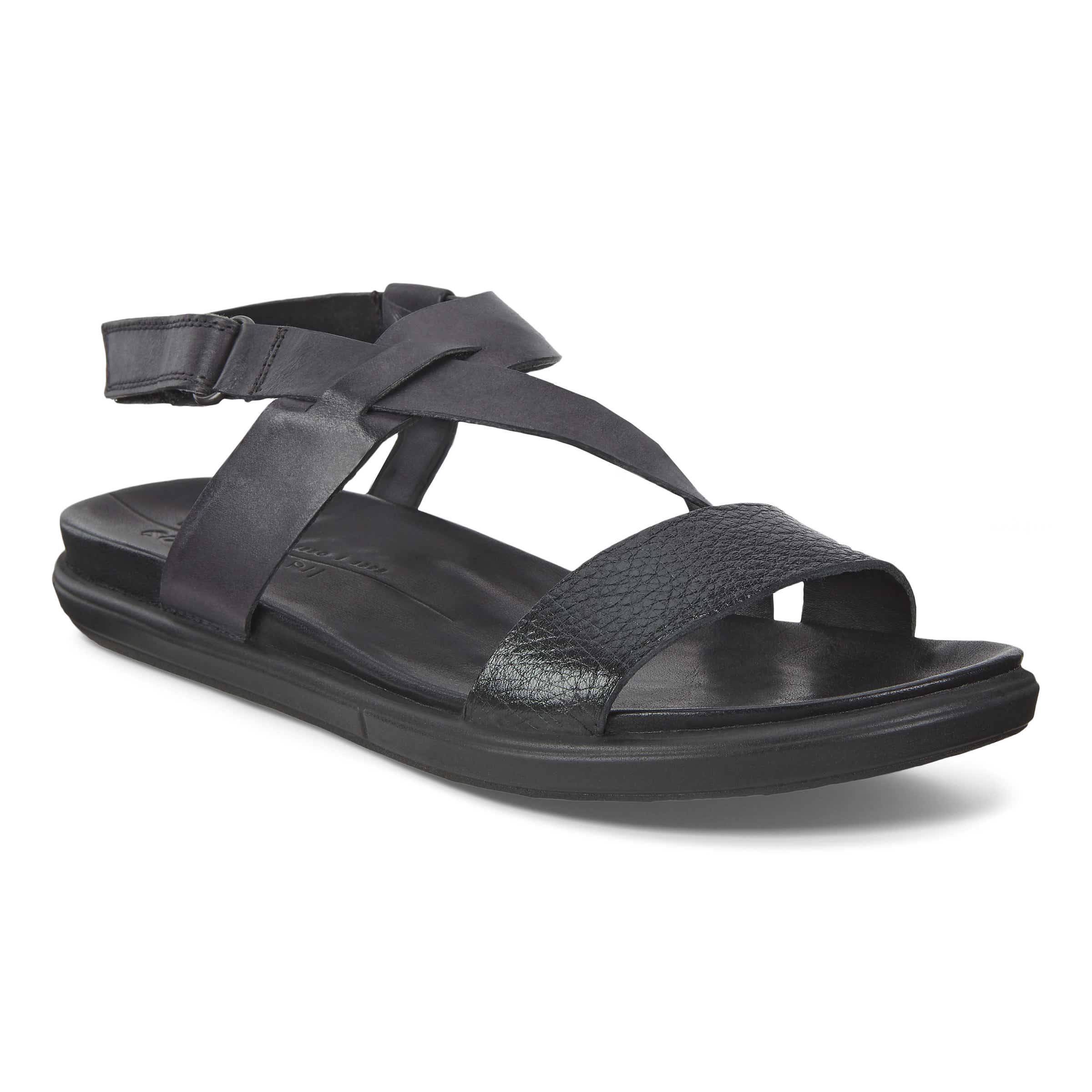 Women's ECCO® Simpil Nubuck Flat Sandal - Black - Main