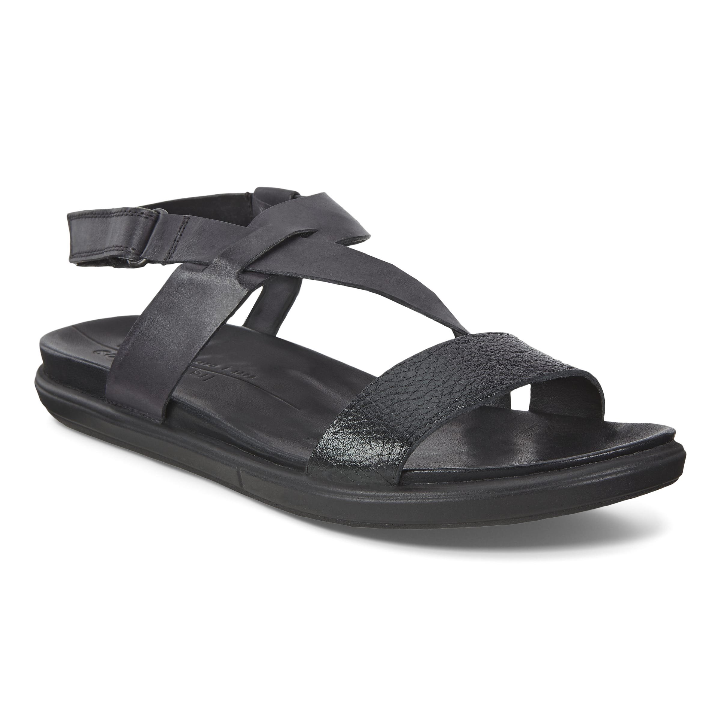 Women's ECCO® Simpil Nubuck Flat Sandal - Black - Main