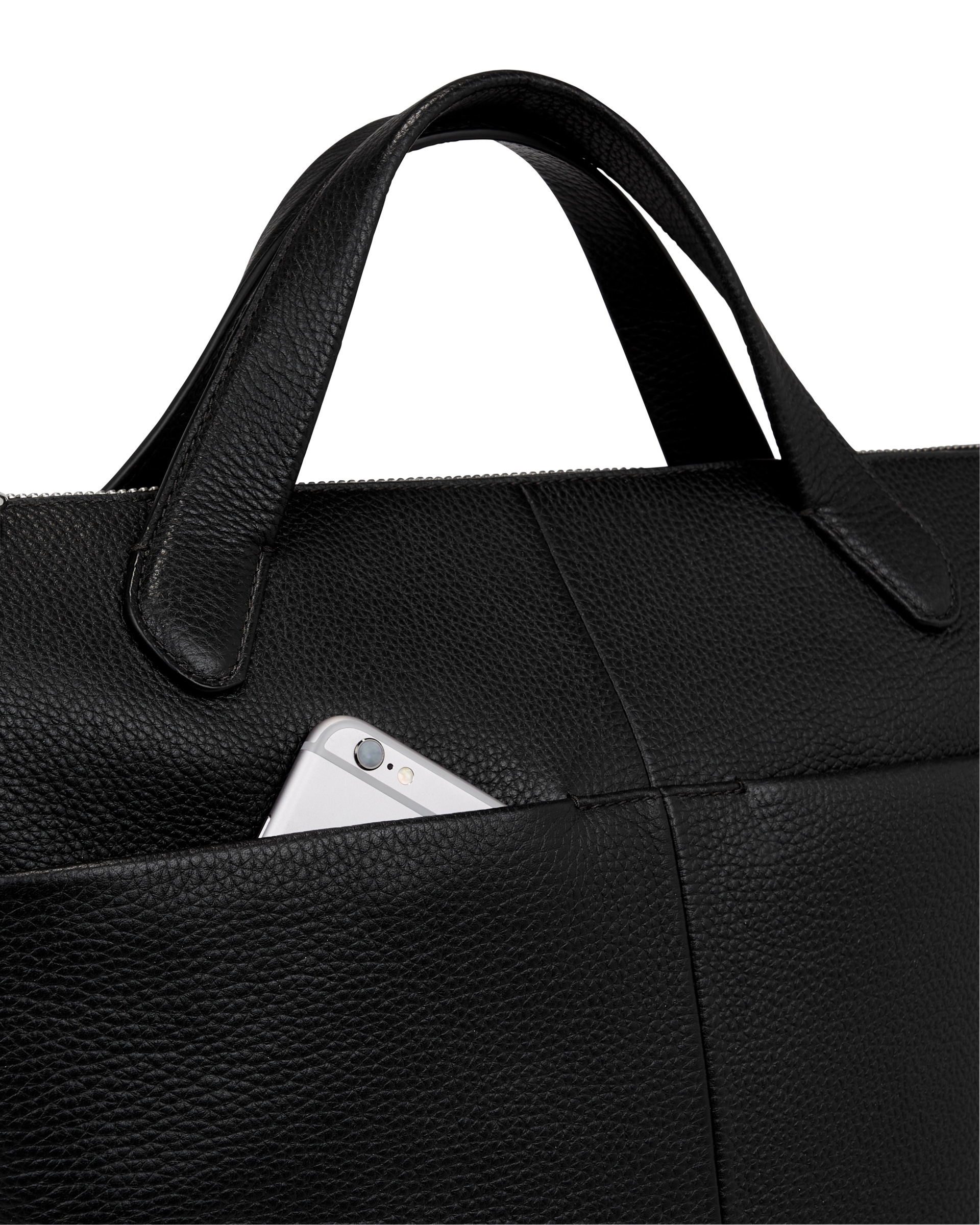 ECCO® Tote L Pebbled Leather Tote Bag - Black - Detail-2