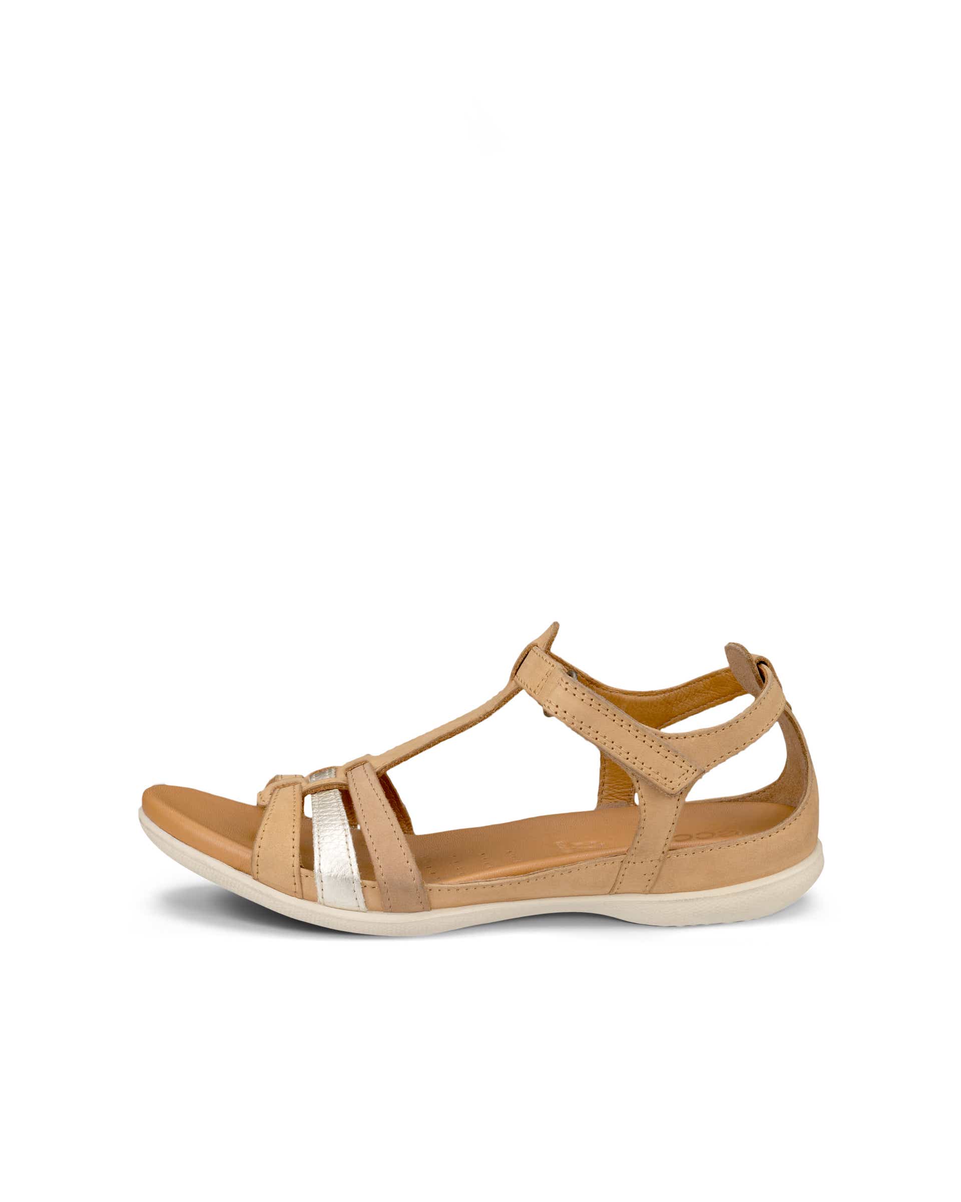 Women's ECCO® Flash Leather T-Bar Sandal - Beige - Outside
