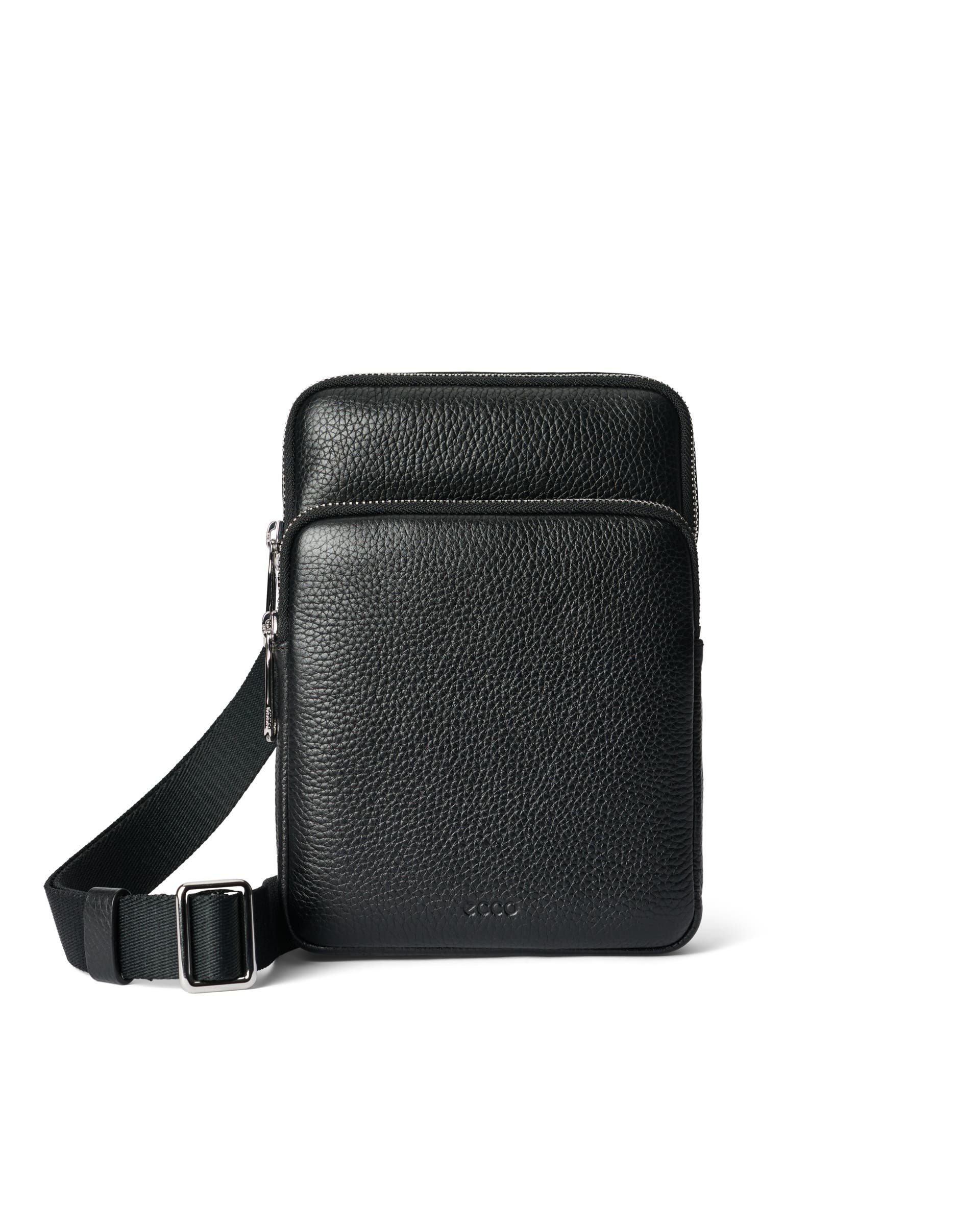 ECCO® Flat Pouch Pebbled Leather Crossbody Bag - Black - Main