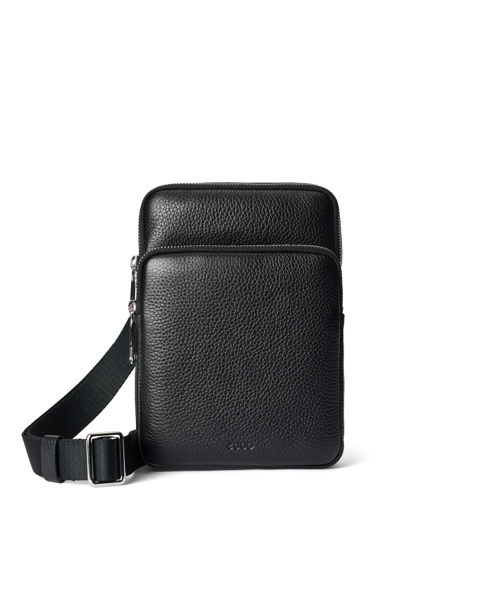 ECCO® Flat Pouch Pebbled Leather Crossbody Bag - Black - Main