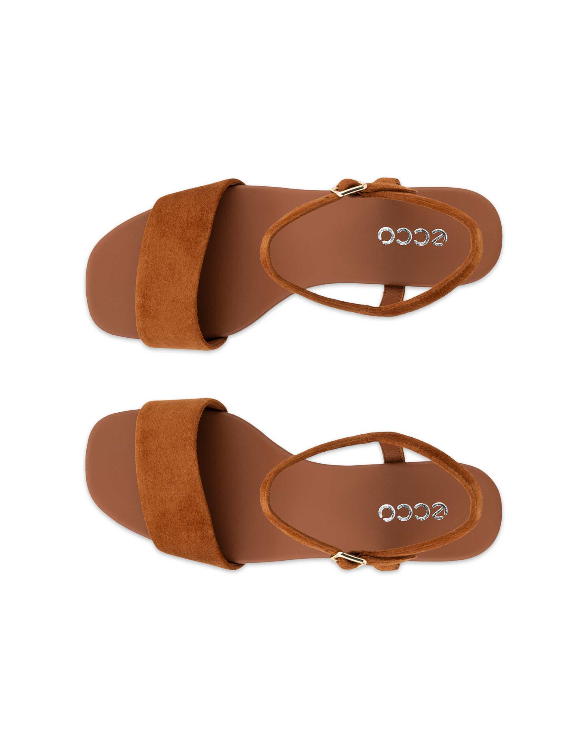 Women's ECCO® Astrid Suede Wedge Sandal - Brown - Top left pair
