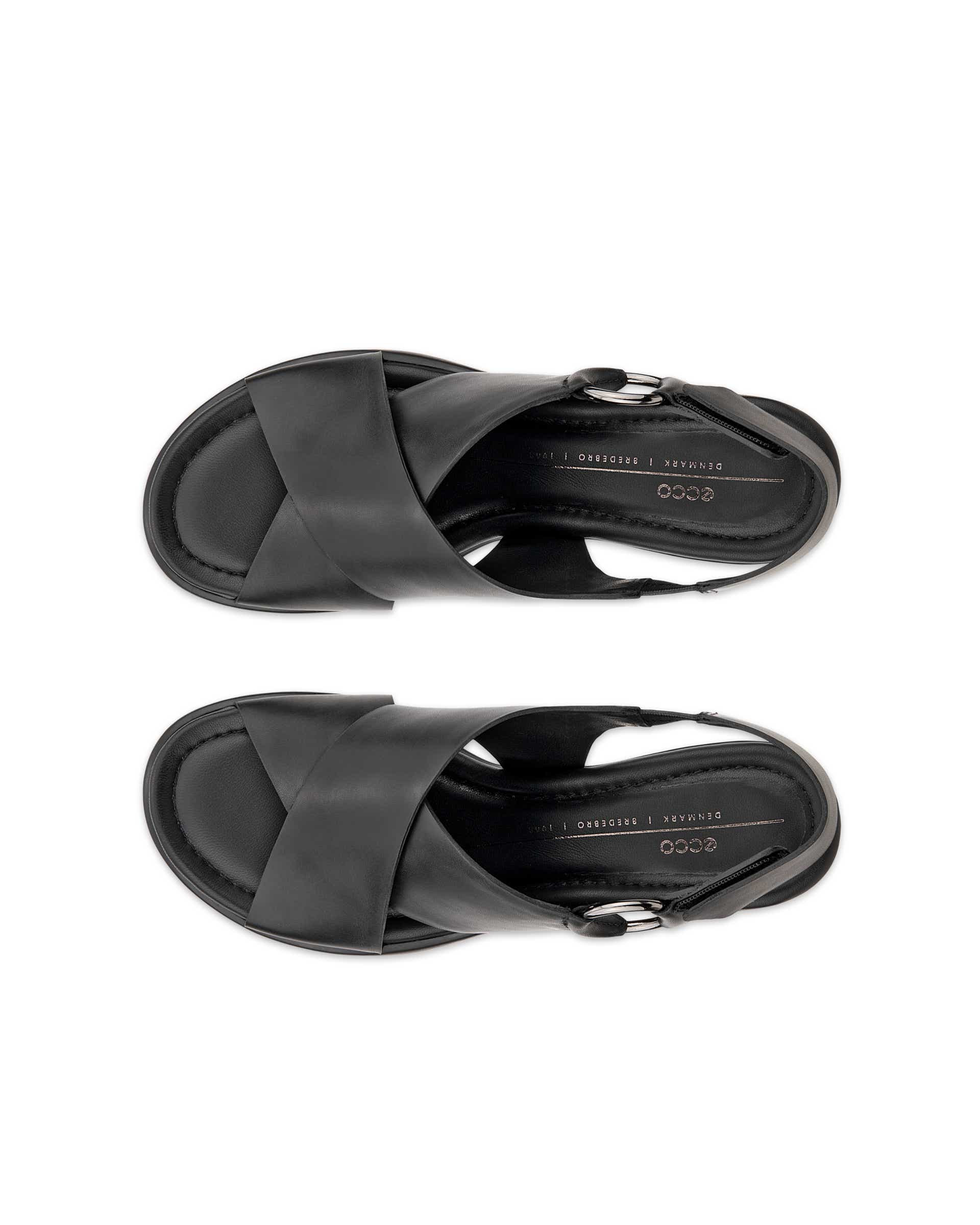 Women's ECCO® Metropole Seoul Leather Heeled Slingback Sandal - Black - Top left pair