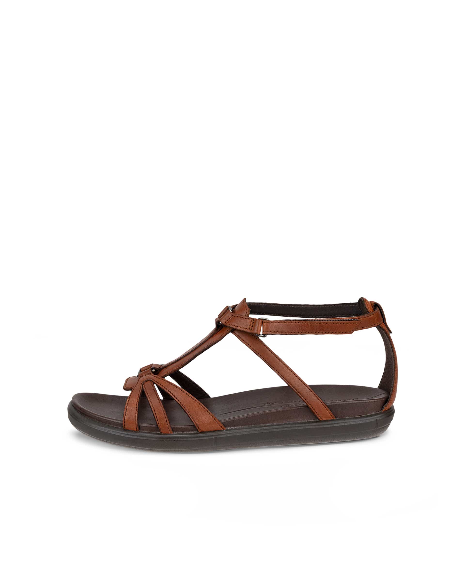Women's ECCO® Simpil Leather Flat Sandal - Brown - Outside