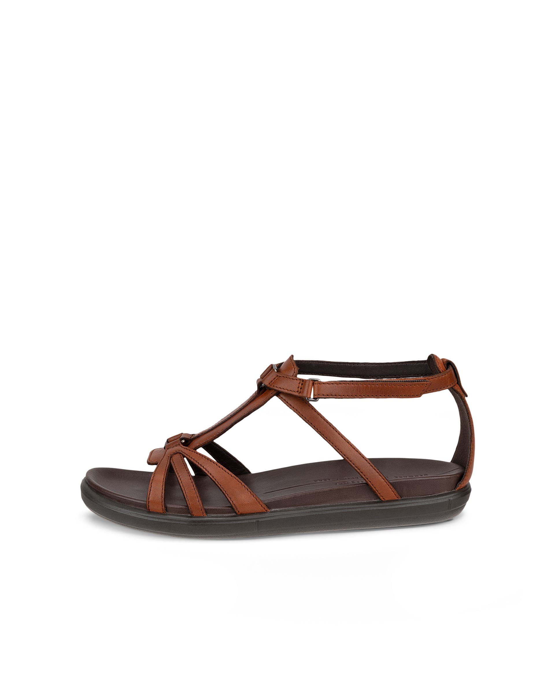 Women's ECCO® Simpil Leather Flat Sandal - Brown - Outside
