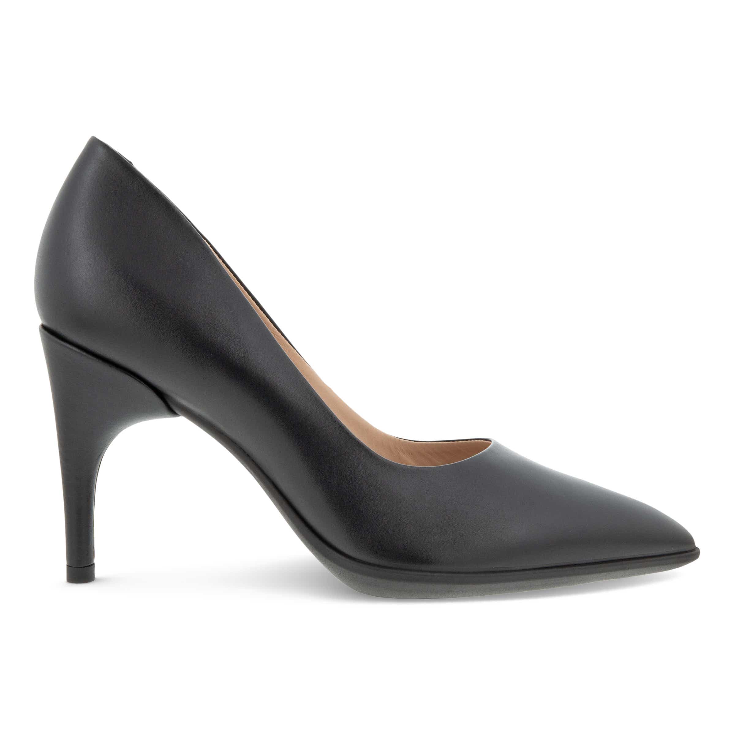 Women's ECCO® Shape Stiletto 75 Leather Stiletto Pump - Black - Outside