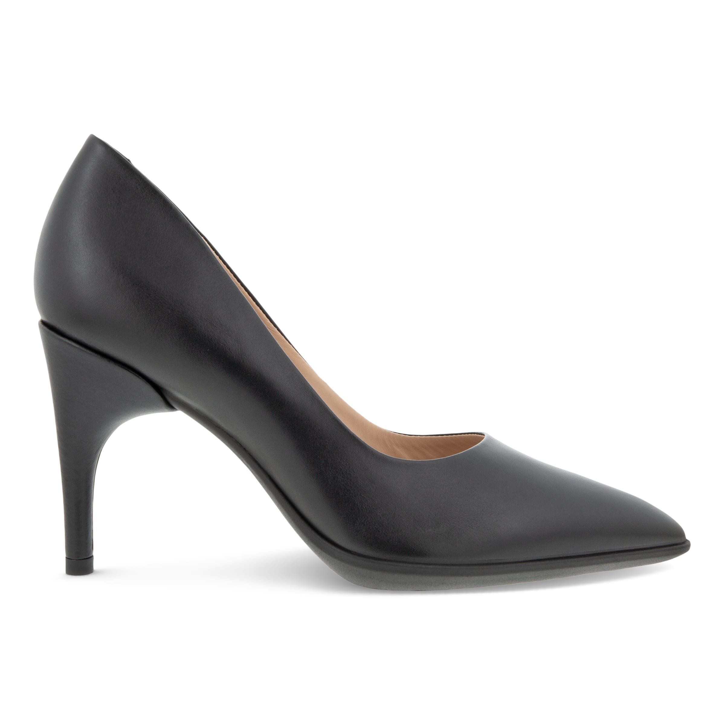 Women's ECCO® Shape Stiletto 75 Leather Stiletto Pump - Black - Outside