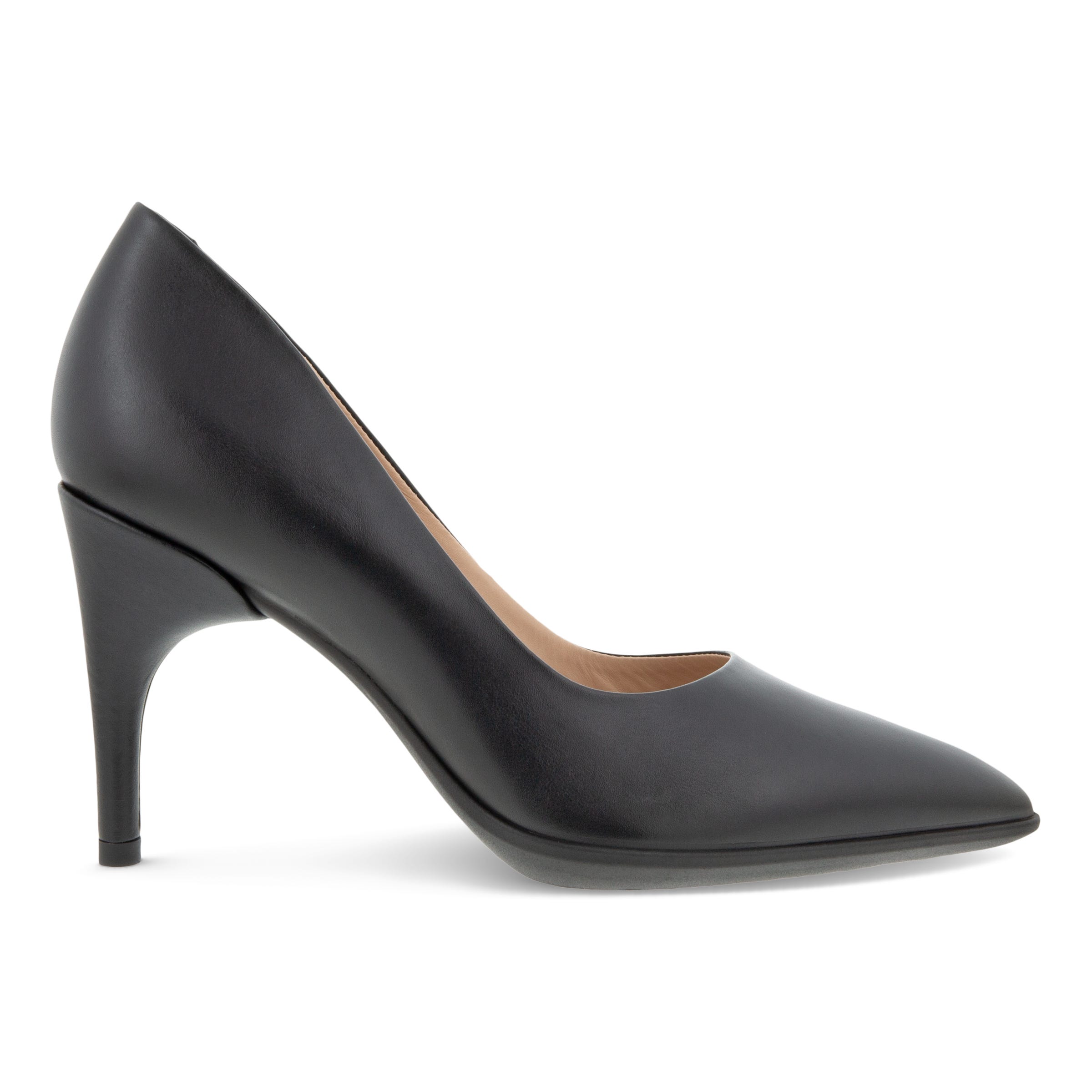 Women's ECCO® Shape Stiletto 75 Leather Stiletto Pump - Black - Outside