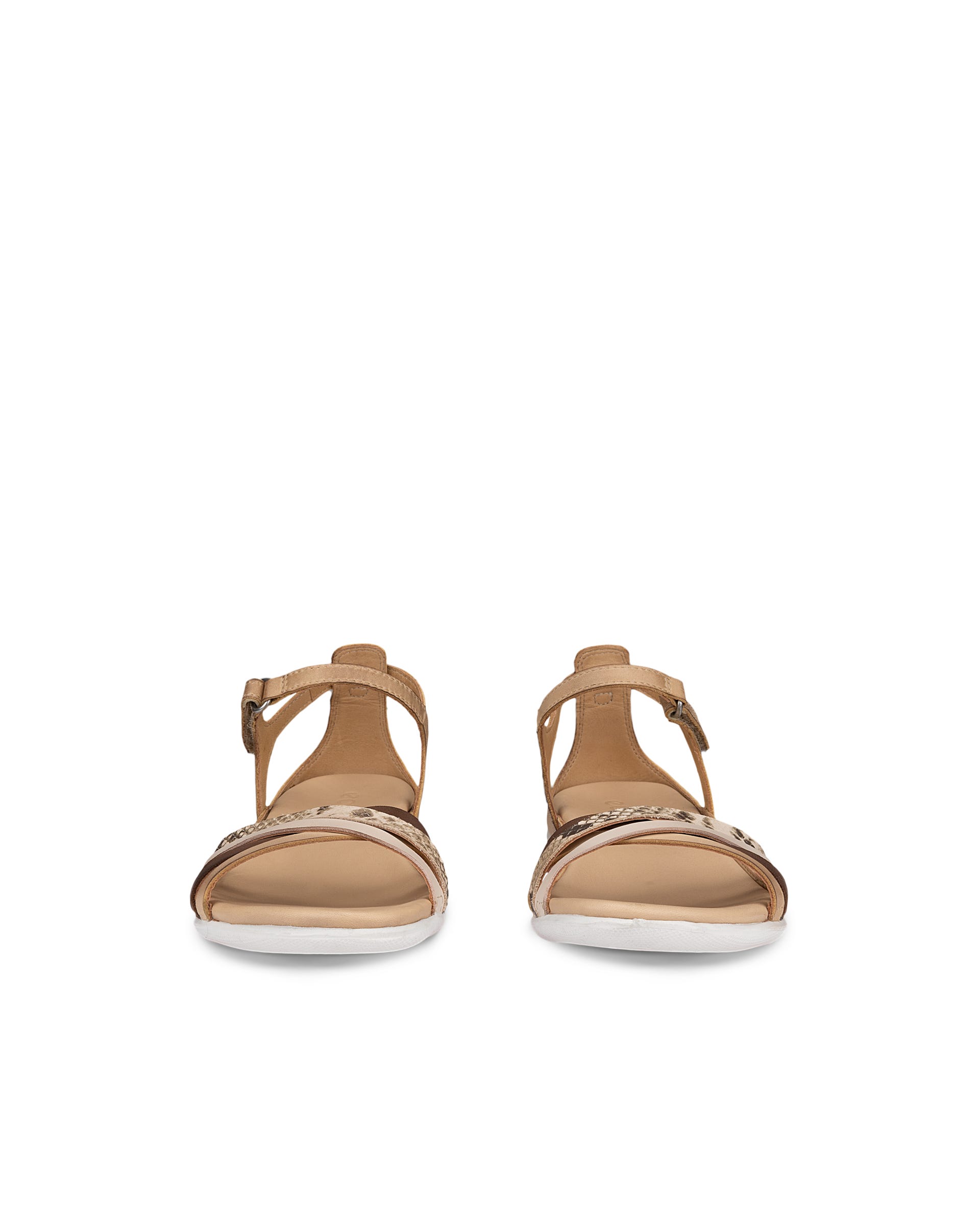 Women's ECCO® Flash Leather Flat Sandal - Beige - Front pair