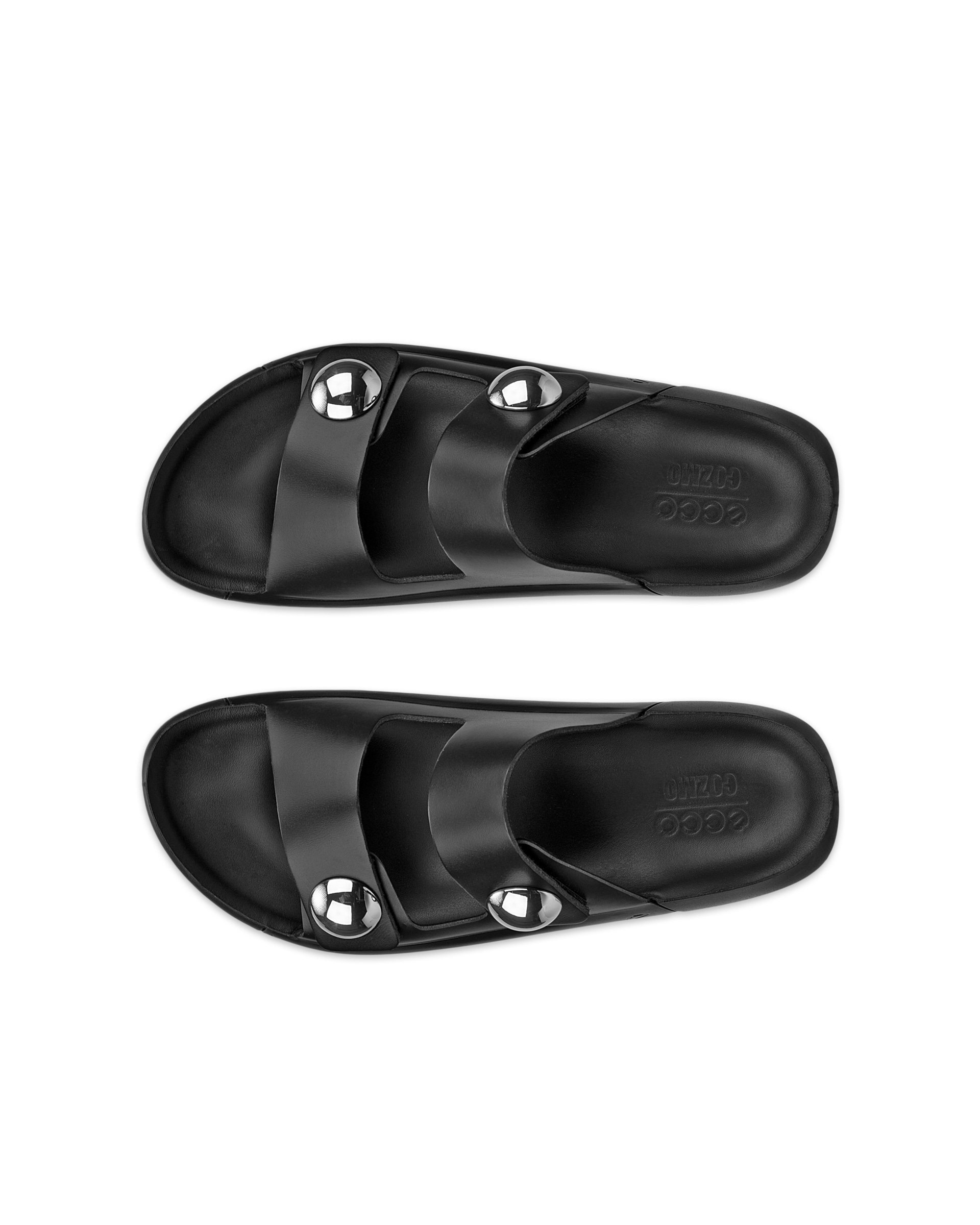 ECCO Cozmo Sandal Deco ウィメンズ レザー2ストラップサンダル - ブラック - Top left pair
