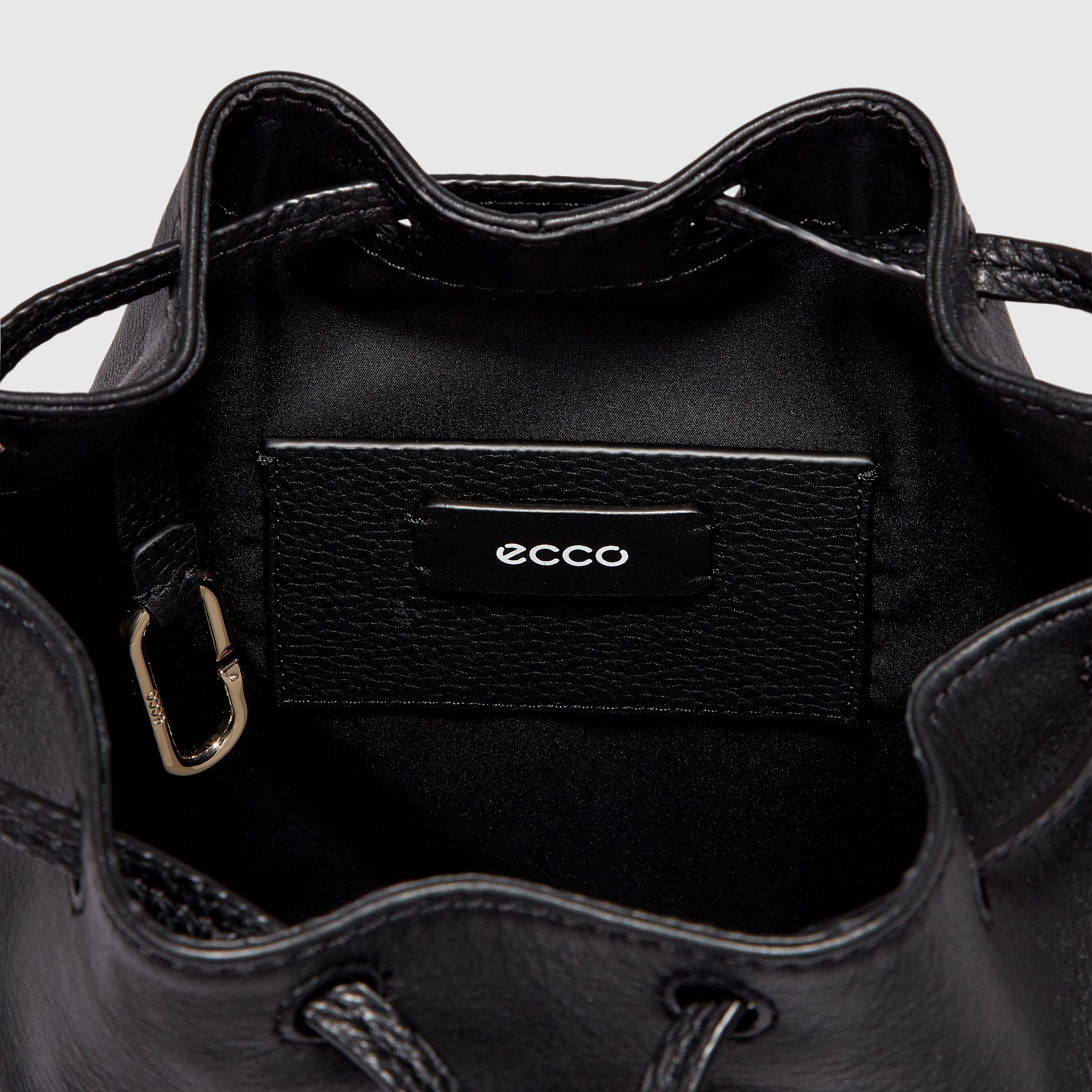 ECCO® Textureblock Leather Bucket Bag - Black - Inside