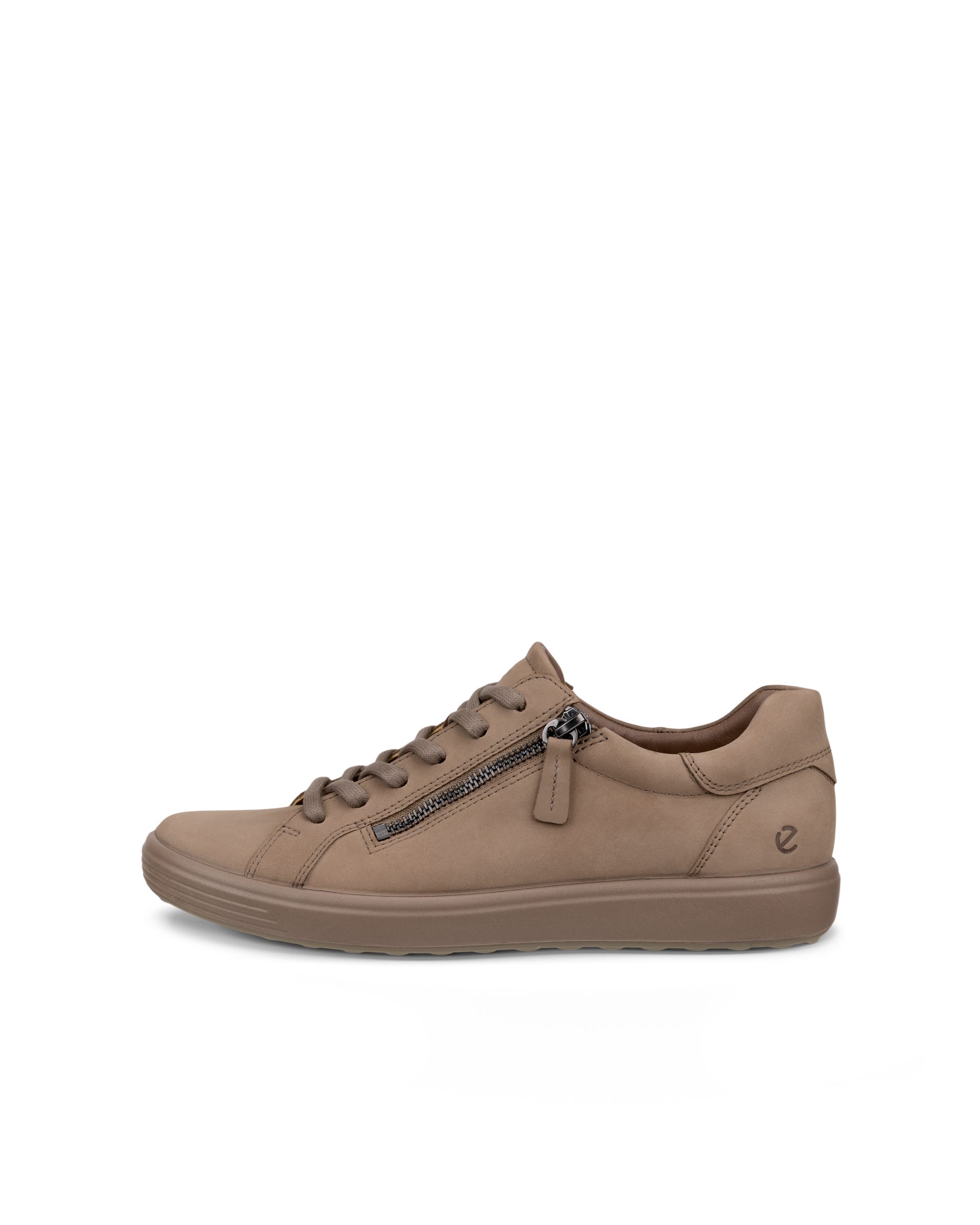 Women's ECCO® Soft 7 Nubuck Side-Zip Sneaker - Brown - Outside