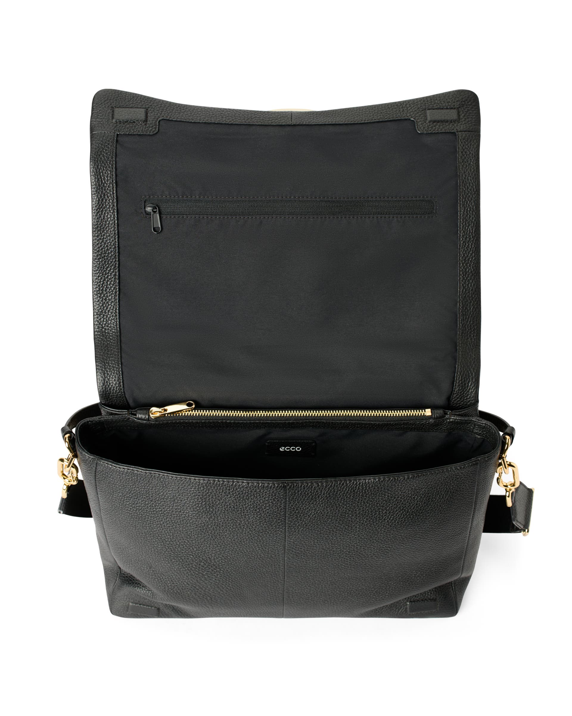 ECCO® Extra-Large Pinch Leather Shoulder Bag - Black - Inside