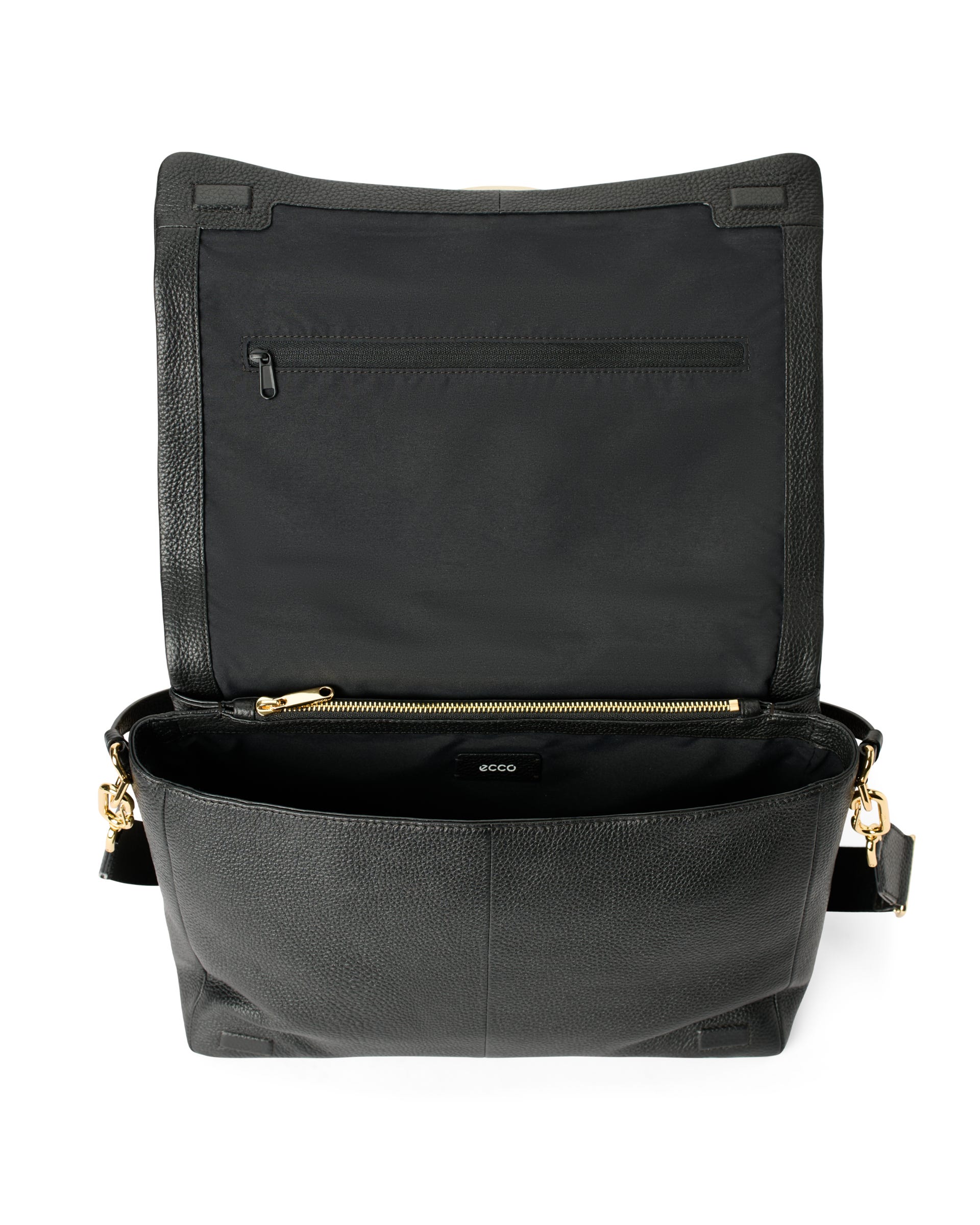 ECCO® Extra-Large Pinch Leather Shoulder Bag - Black - Inside
