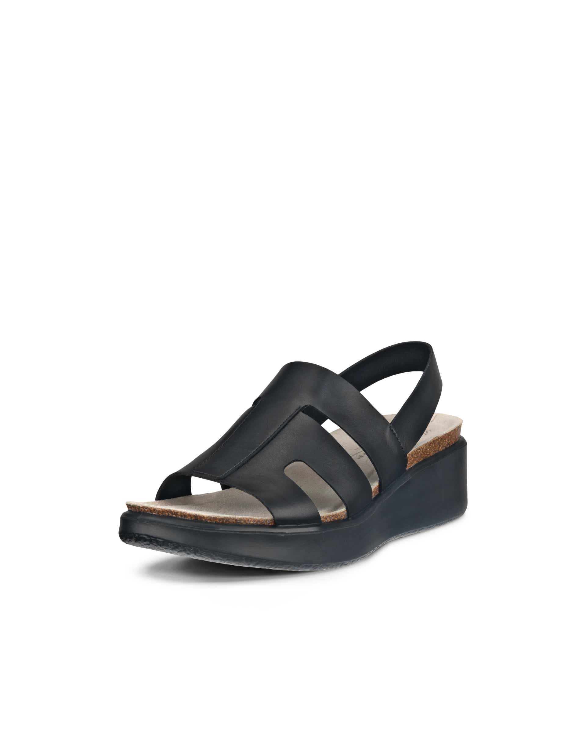 Dámské kožené sandály na korkovém klínku ECCO® Flowt Wedge Cork - Černá - Main