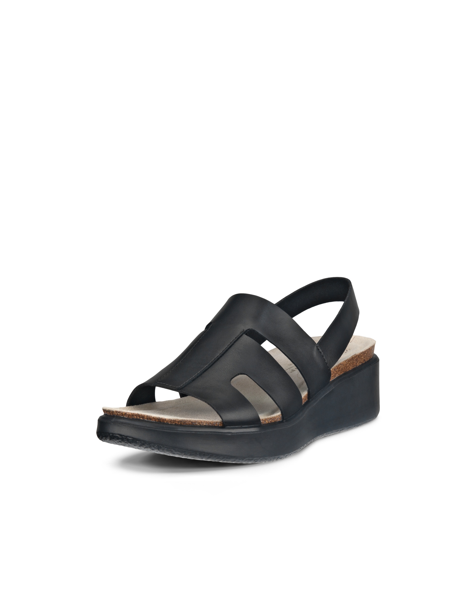 Dámské kožené sandály na korkovém klínku ECCO® Flowt Wedge Cork - Černá - Main