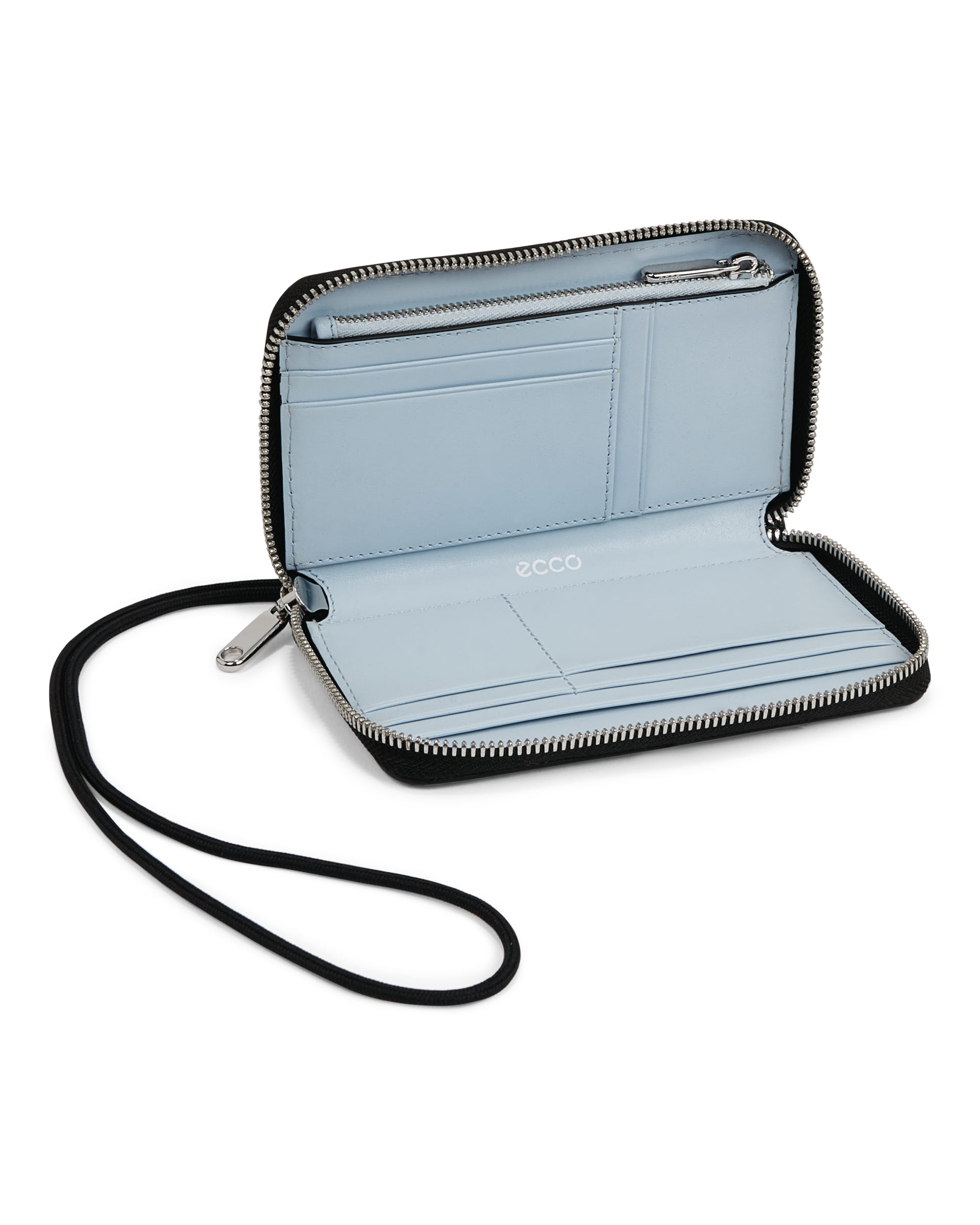 ECCO® Wallet Zip Around Pebbled Leather Pouch Wallet - Black - Inside