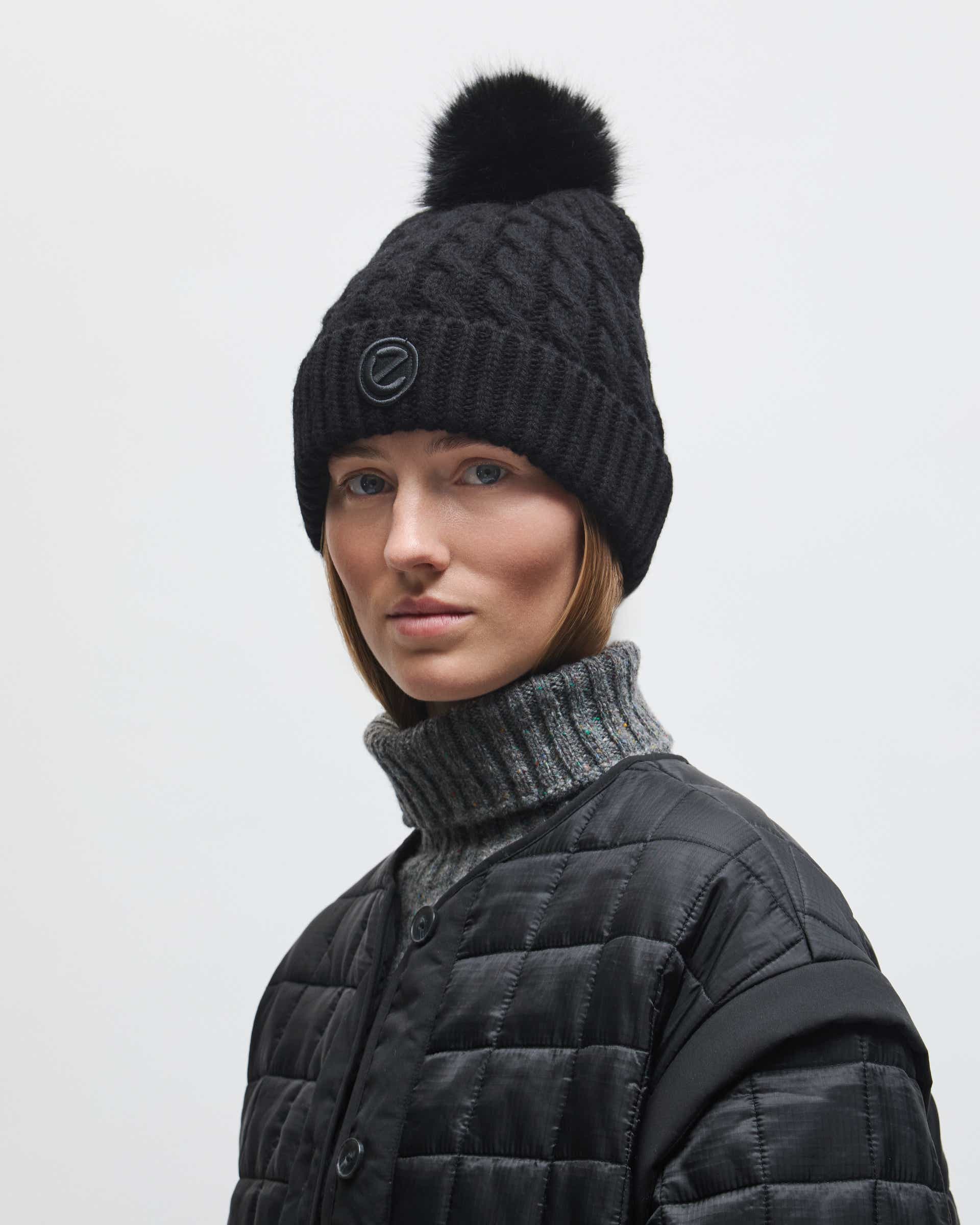 Women's ECCO® Pompom Beanie - Black - Lifestyle image-1