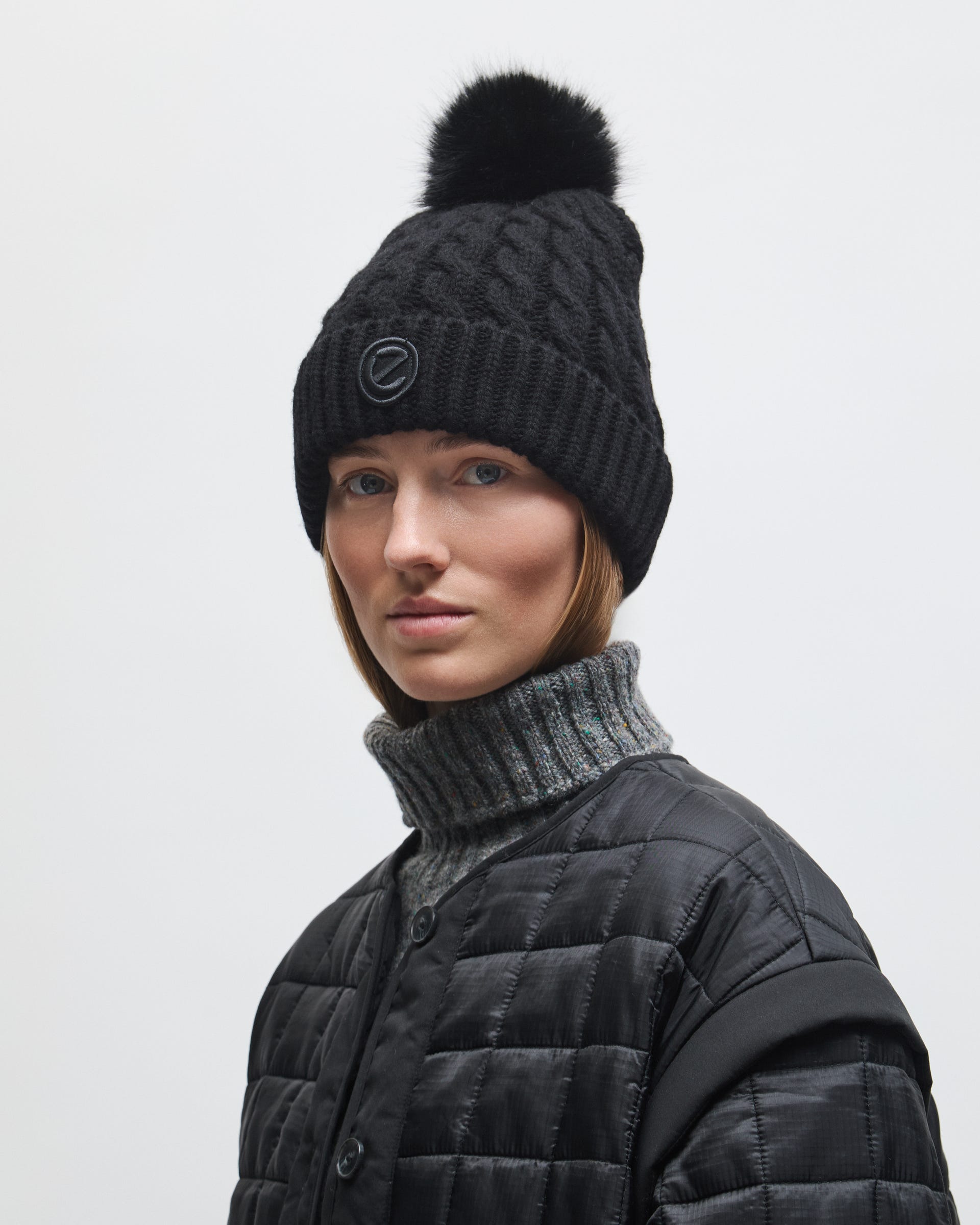 Women's ECCO® Pompom Beanie - Black - Lifestyle image-1