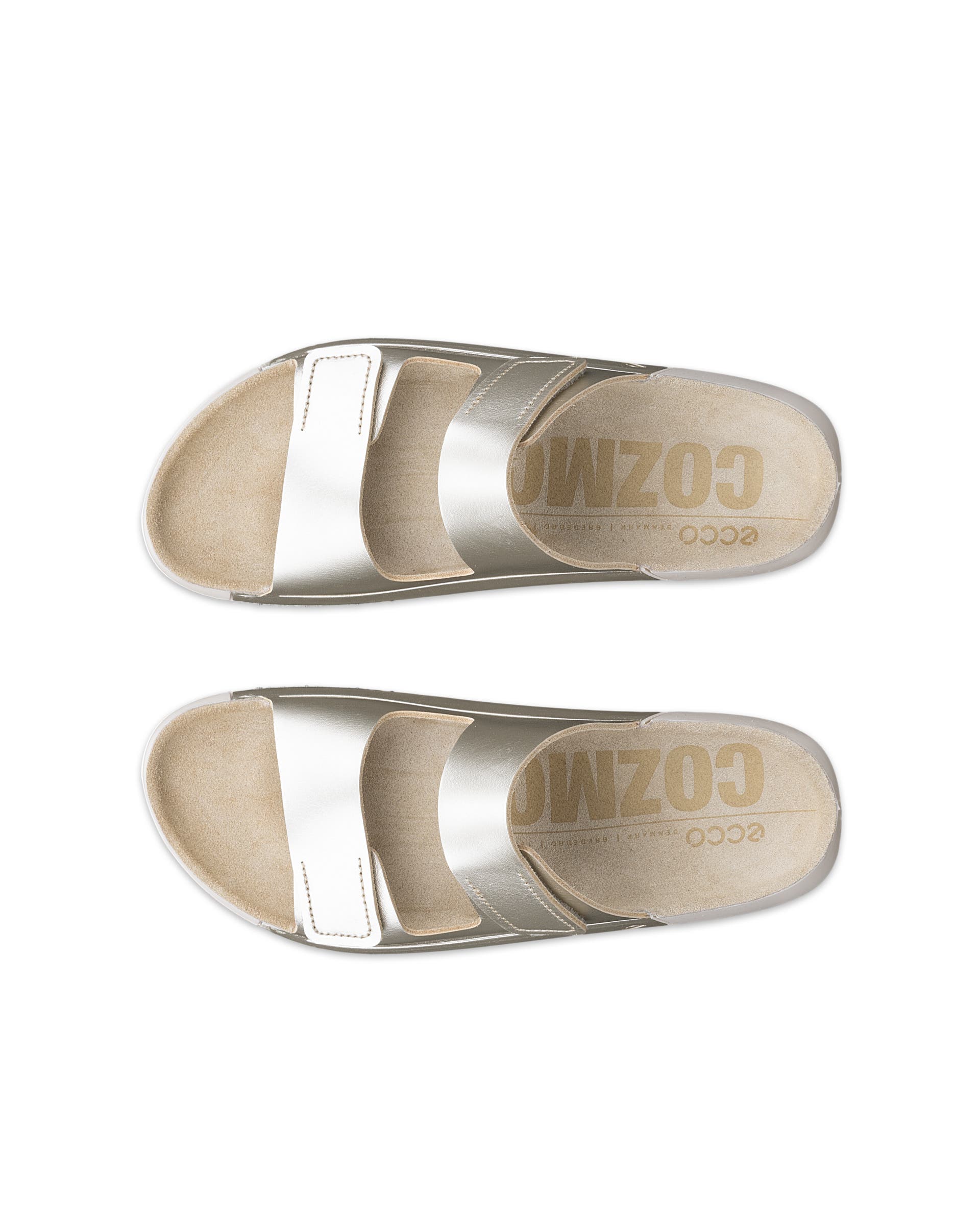 Women's ECCO® Cozmo Leather Two Strap Sandal - Gold - Top left pair