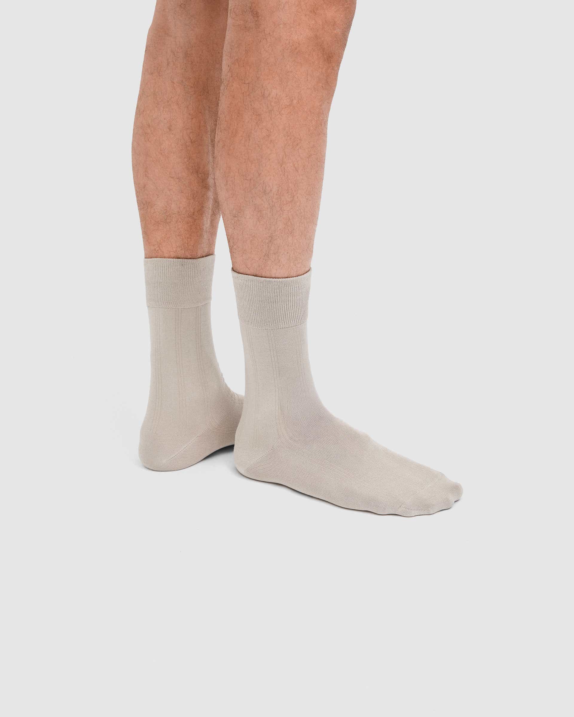 Men's ECCO® CLASSIC MEN RIBBED MID CUT Ribbed Mid-Cut Socks - Beige - Lifestyle image-1